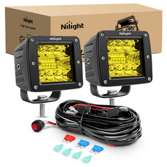 Nilight two 3-inch amber LED pods front view with enhanced off-road brightness.