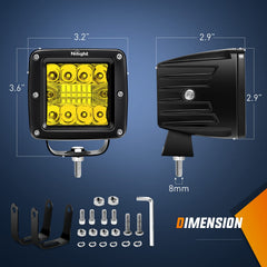 Nilight amber LED pod left side angle showing wide flood coverage.