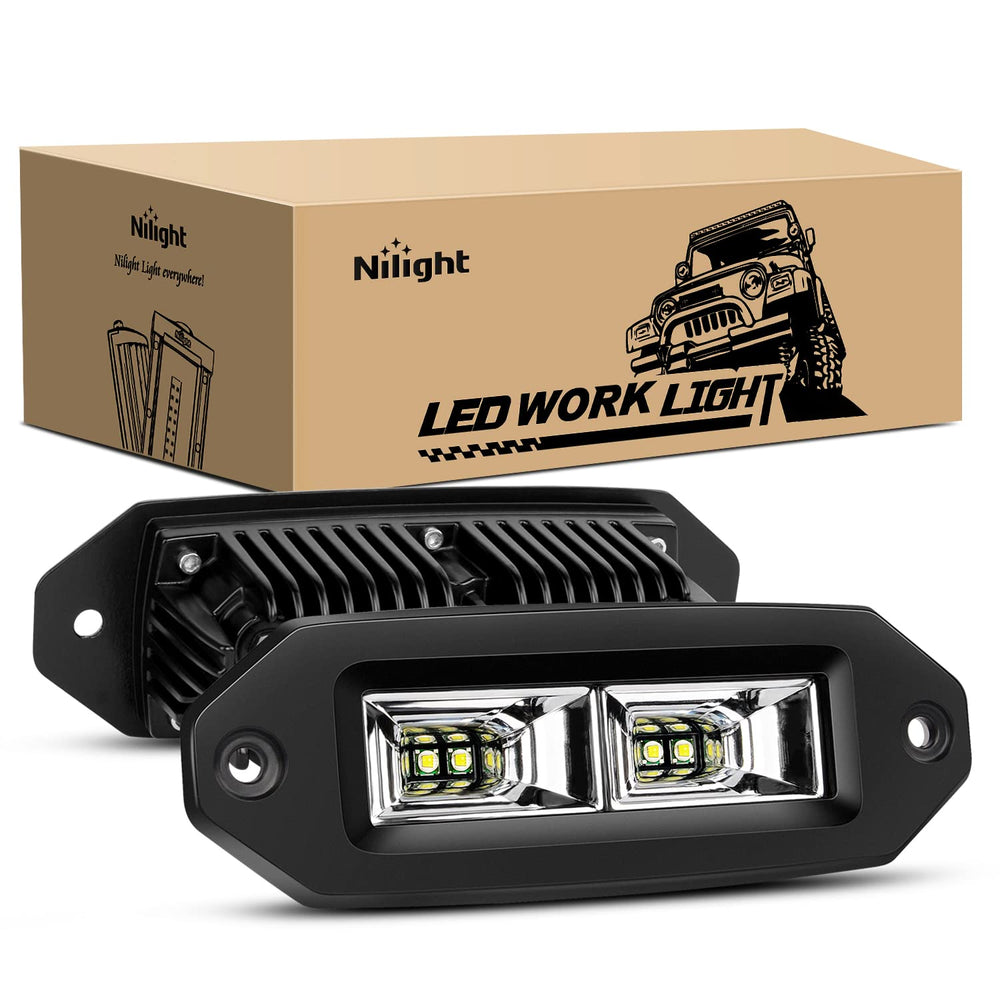 Nilight 2Pcs 40W flush-mount LED pods, front angled view improving trail visibility.