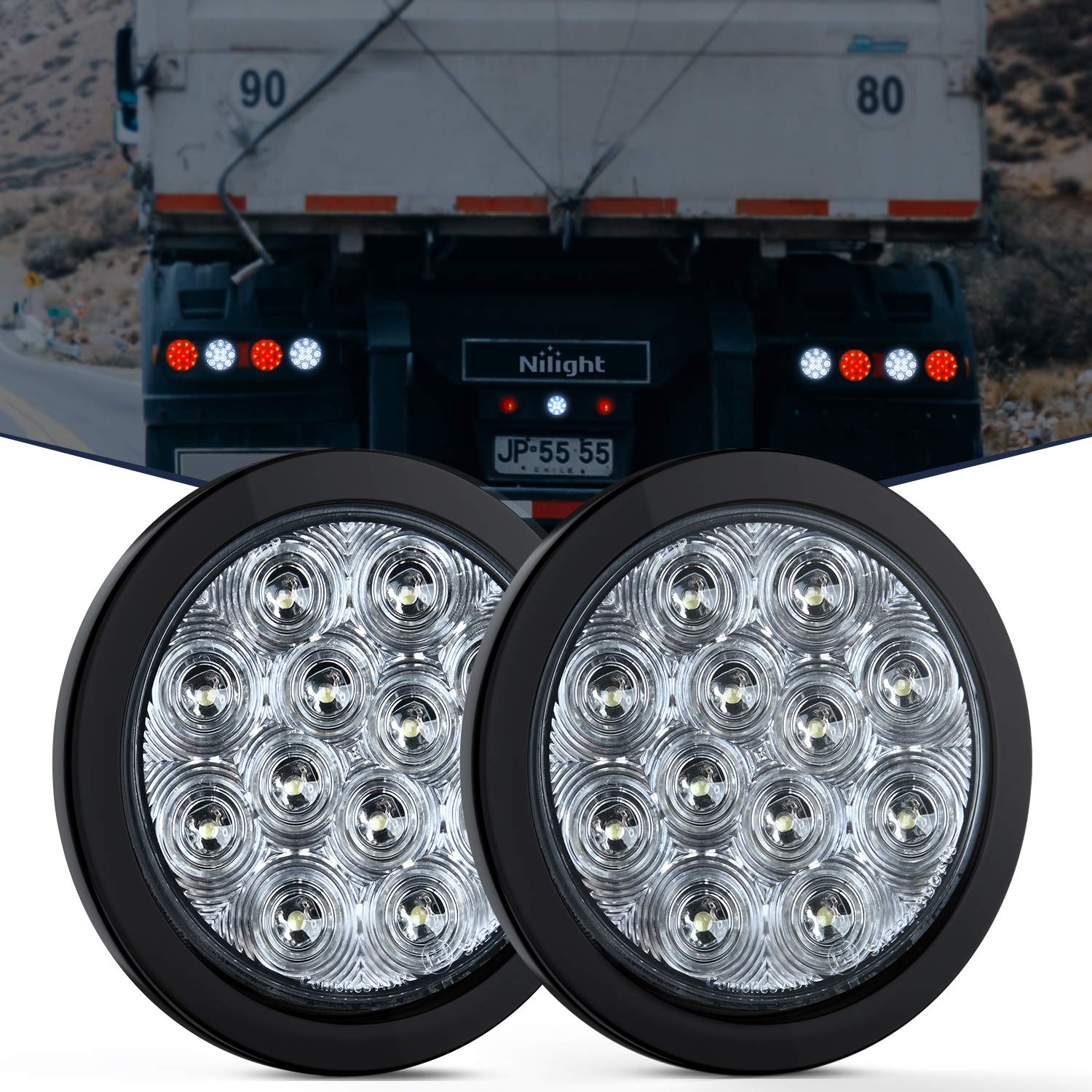 Nilight 2-piece 4-inch white round reverse light with surface mount for easy night visibility