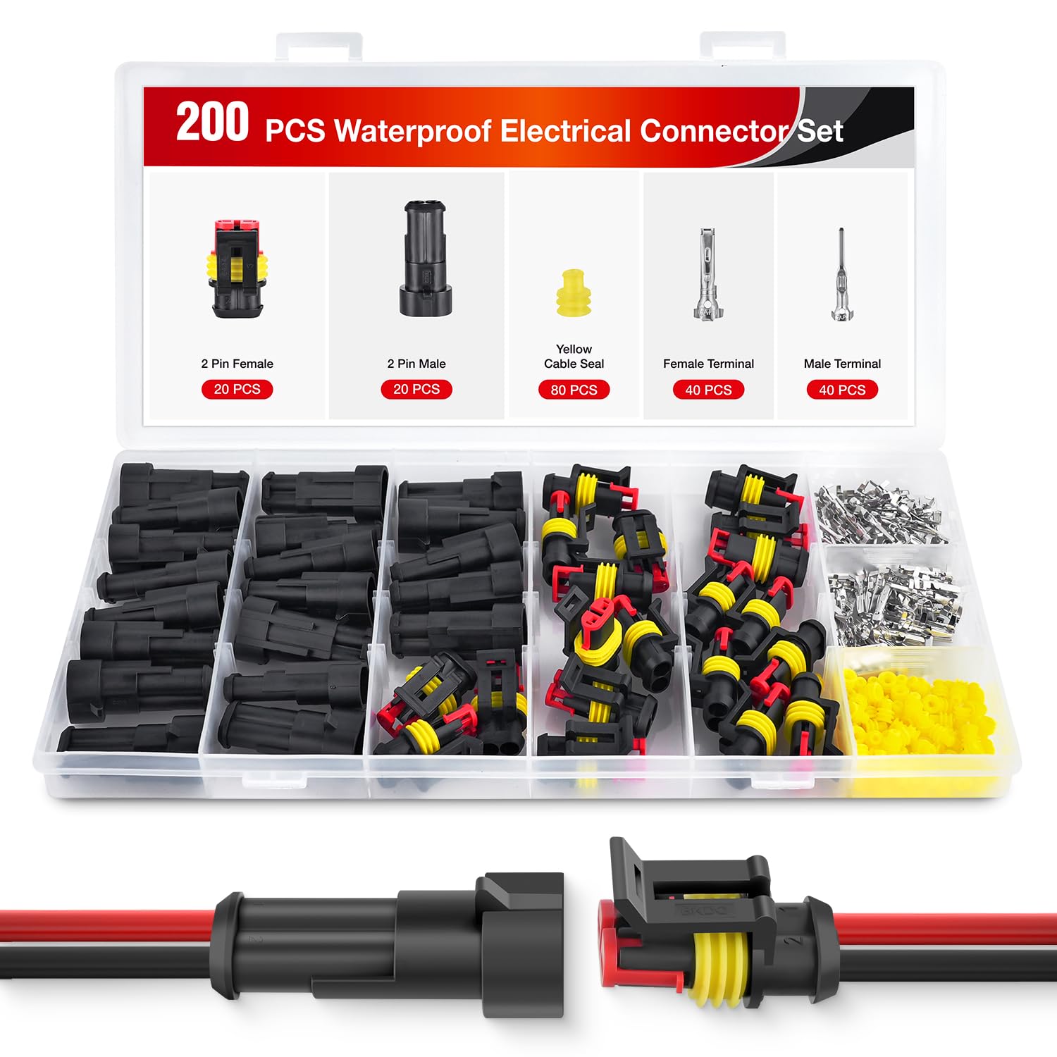 Nilight 2-pin connector set with male and female plugs for secure automotive wiring.