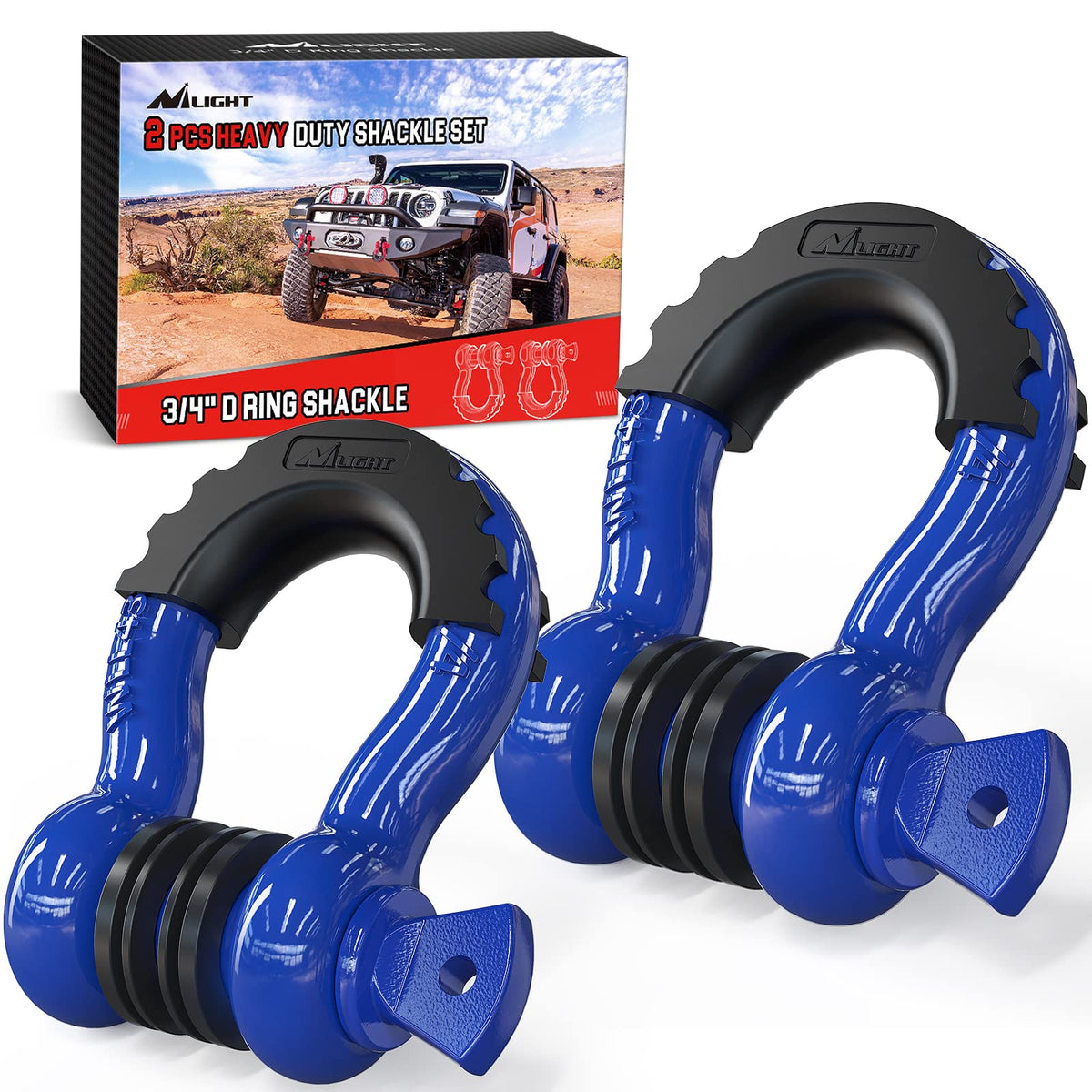 Nilight 3-4 inch D-ring shackle with screw-pin close-up for heavy towing.