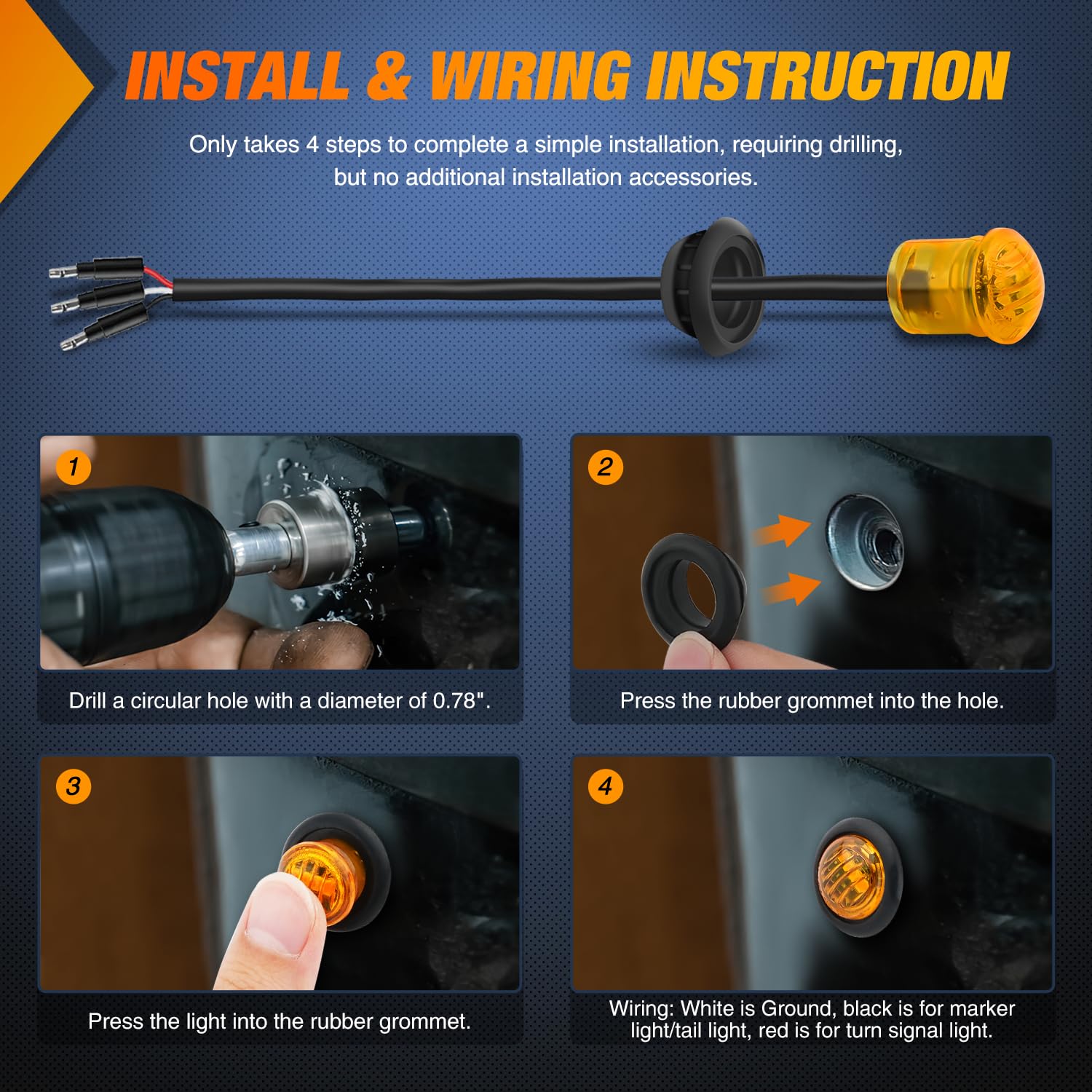 Nilight flush-mount amber marker light for a sleek trailer installation
