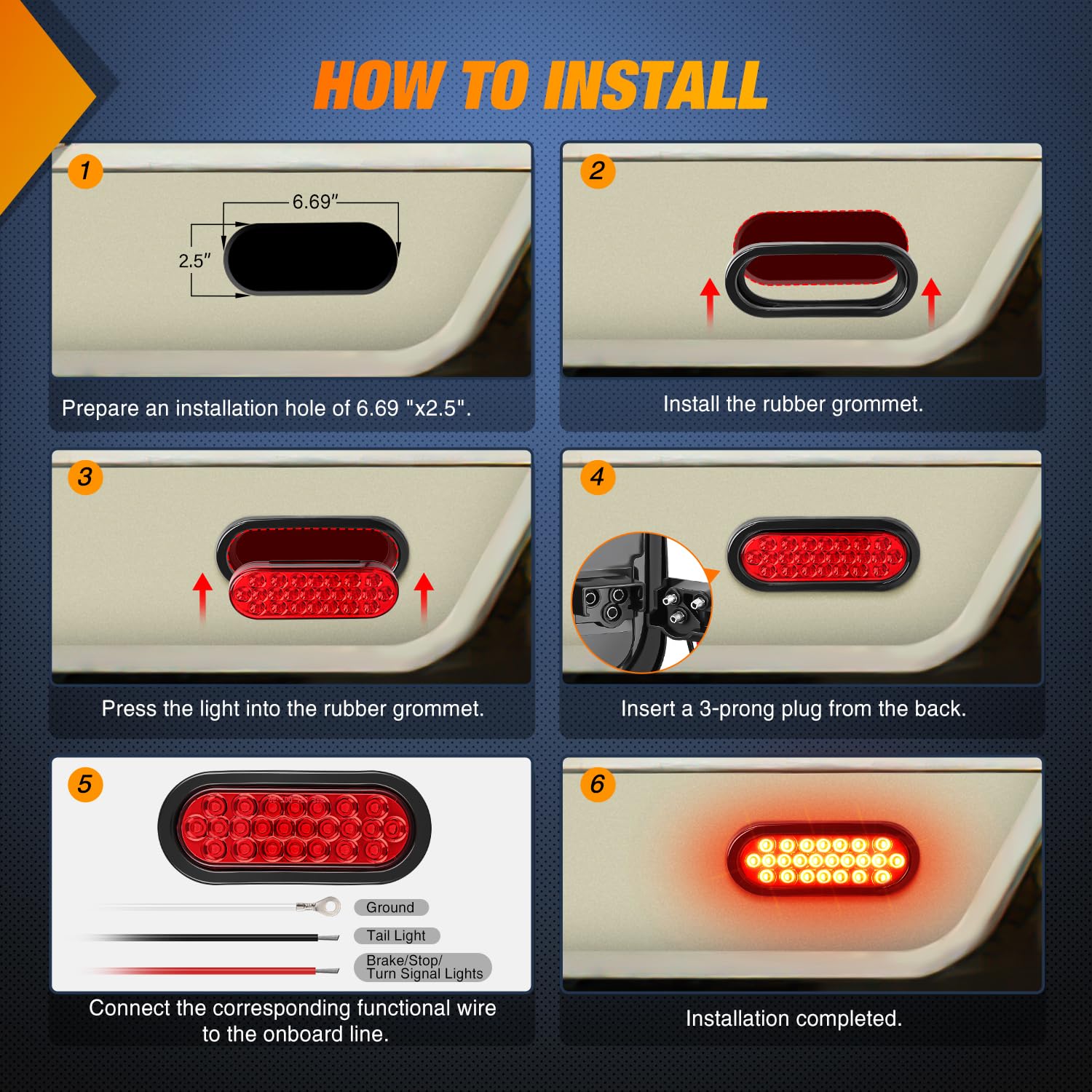 Nilight tail light features a secure 3-prong plug for reliable wiring.