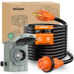 Nilight 30A 25ft generator extension cord with 10-gauge copper for outdoor use.