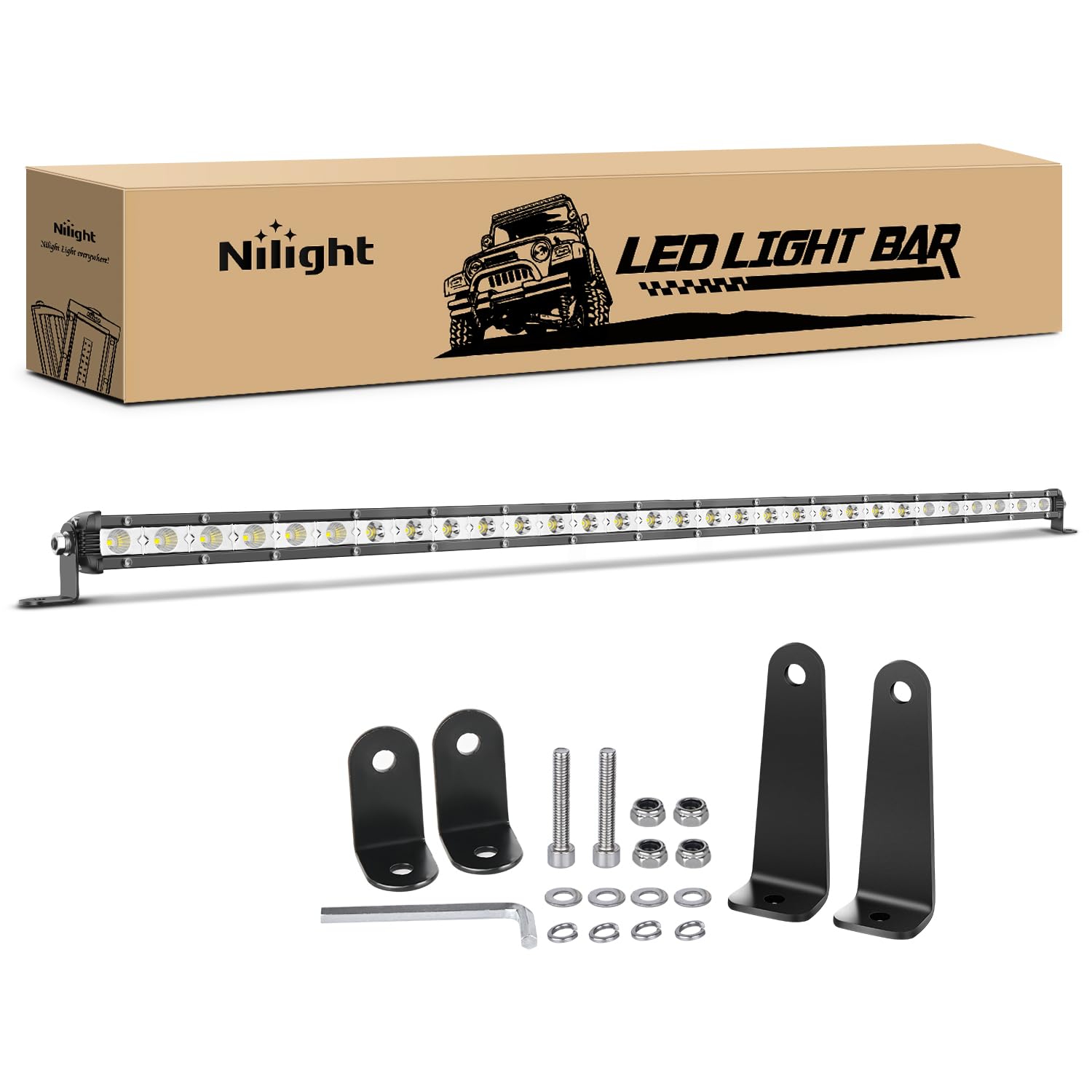 Nilight 31-inch ultra-slim light bar front view enhances night visibility for offroad driving