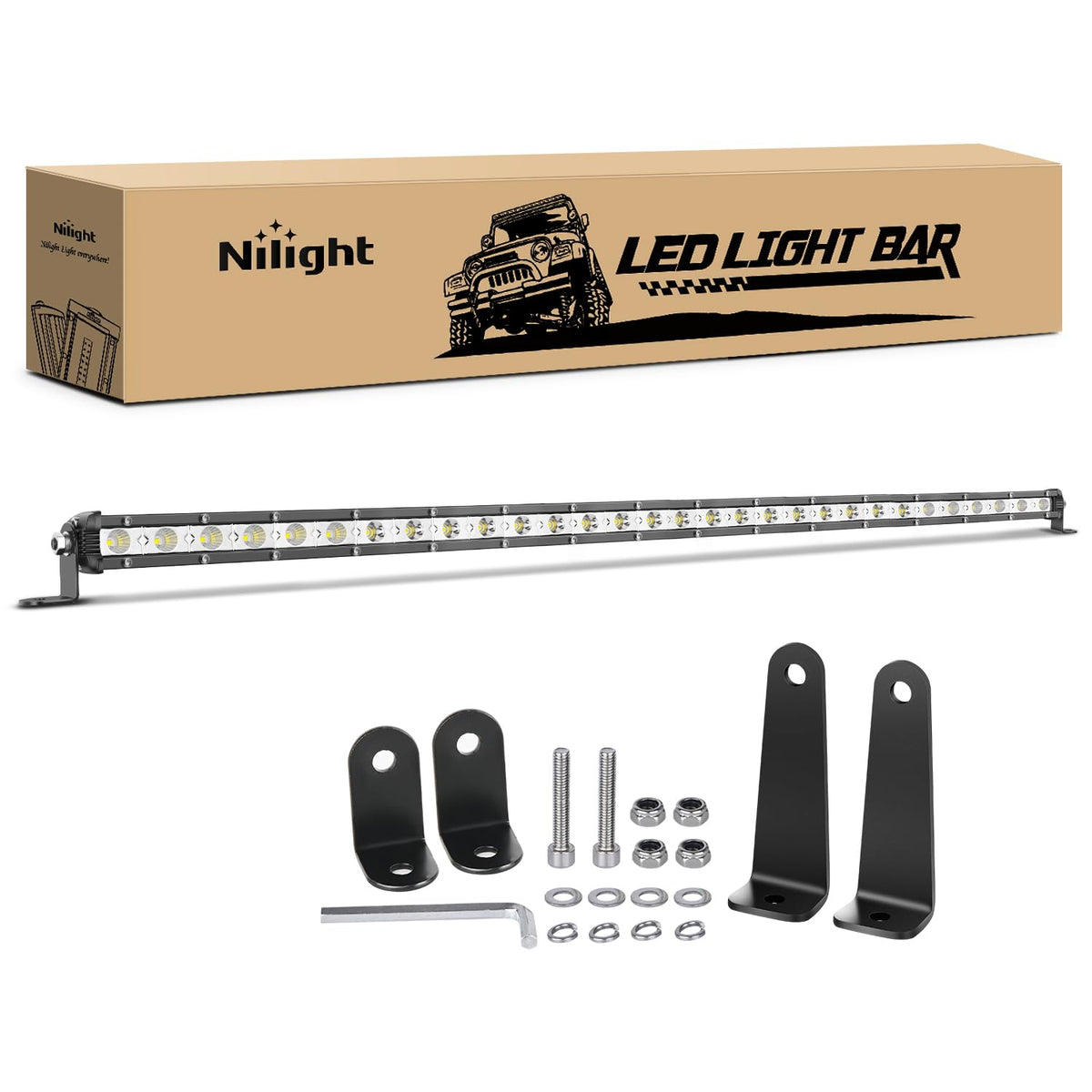 Nilight 31-inch ultra-slim light bar front view enhances night visibility for offroad driving