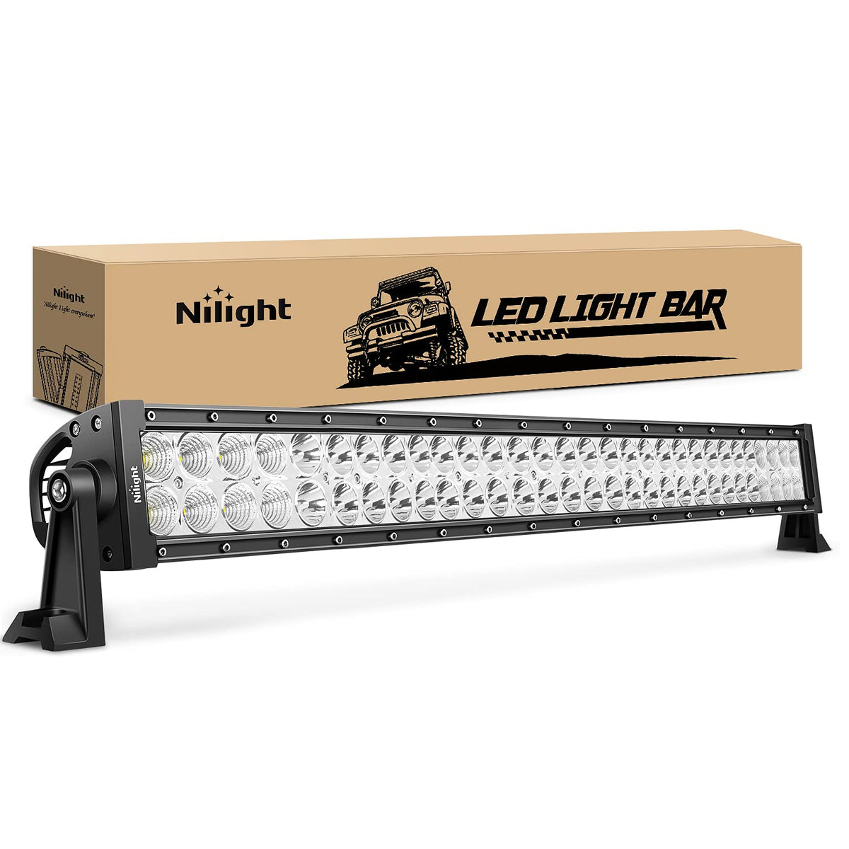 Nilight 32-inch LED light bar front view enhances night visibility on your vehicle