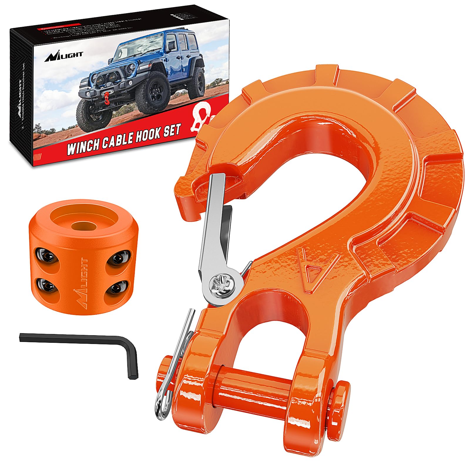 Nilight 3/8-Inch Grade 70 winch hook with spring latch for rugged recovery.