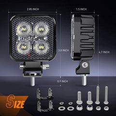 Nilight 3 inch square LED pod with 90 degree flood beam for broad visibility