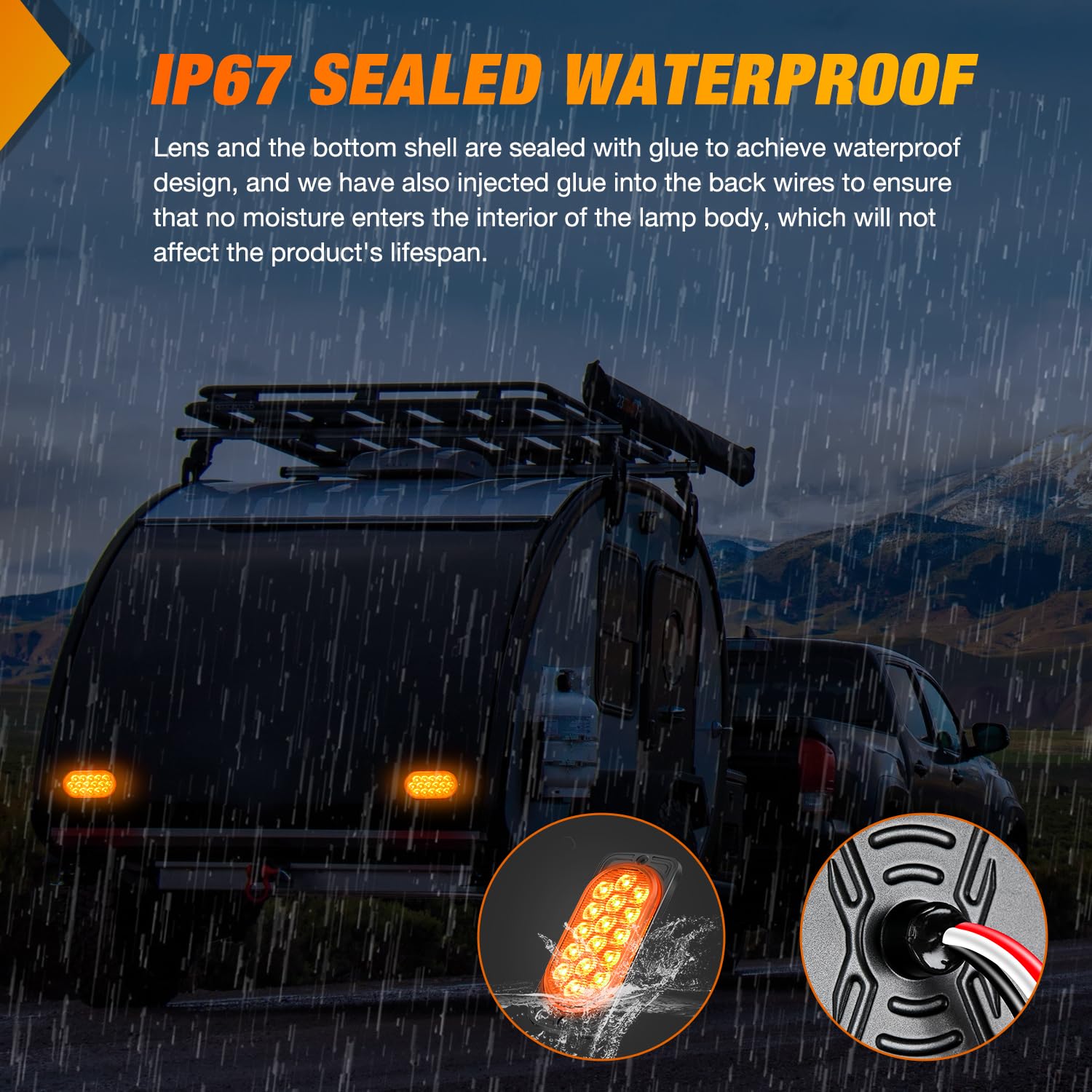 Nilight 4.4-inch lens close-up showing IP67 waterproof seal.