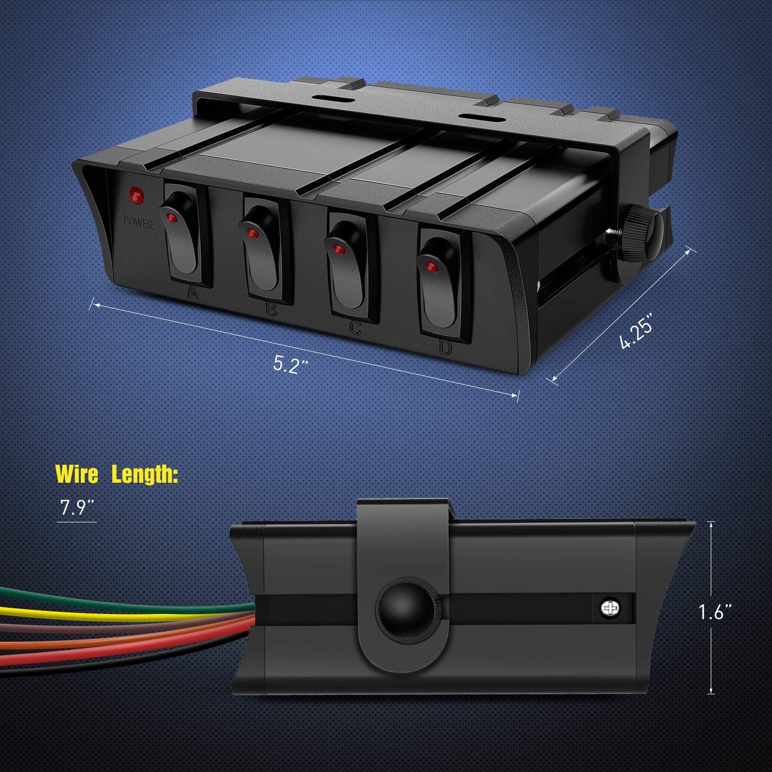 Nilight 4-gang switchbox aluminum housing closeup emphasizes wear resistance and waterproof construction.