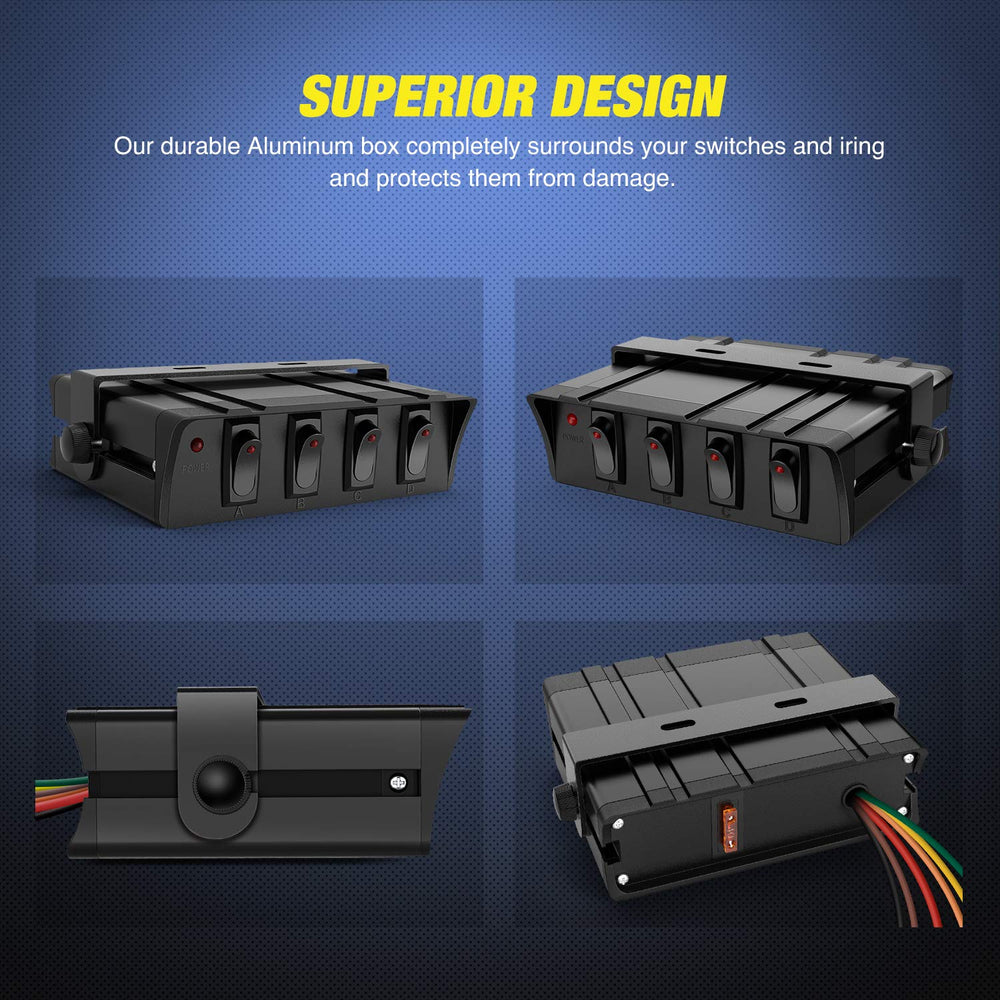 Nilight 4-gang wiring setup shows simplified power, ground, and four color-coded leads.
