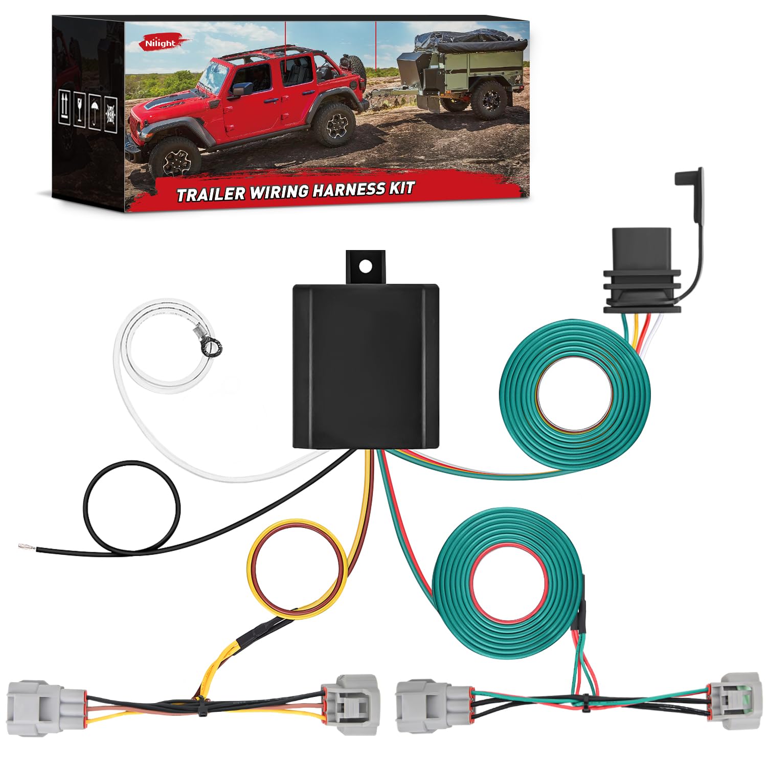 Nilight 4-pin trailer harness installed behind Toyota T100 taillight for easy towing.