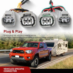 Nilight 4-pin trailer harness on Toyota Tacoma enabling plug-and-play wiring.