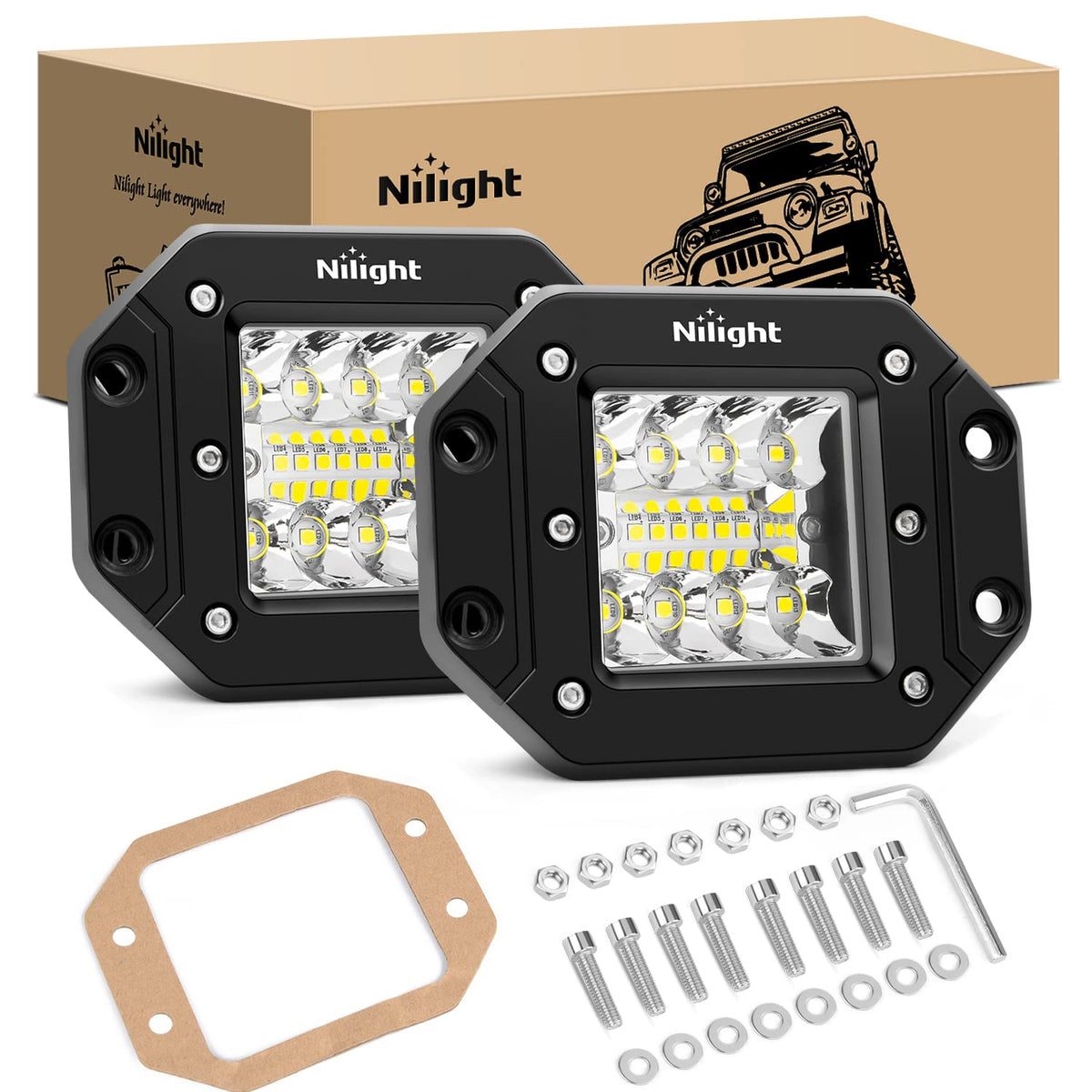Nilight 42W flush mount pods on bumper enhance off-road visibility