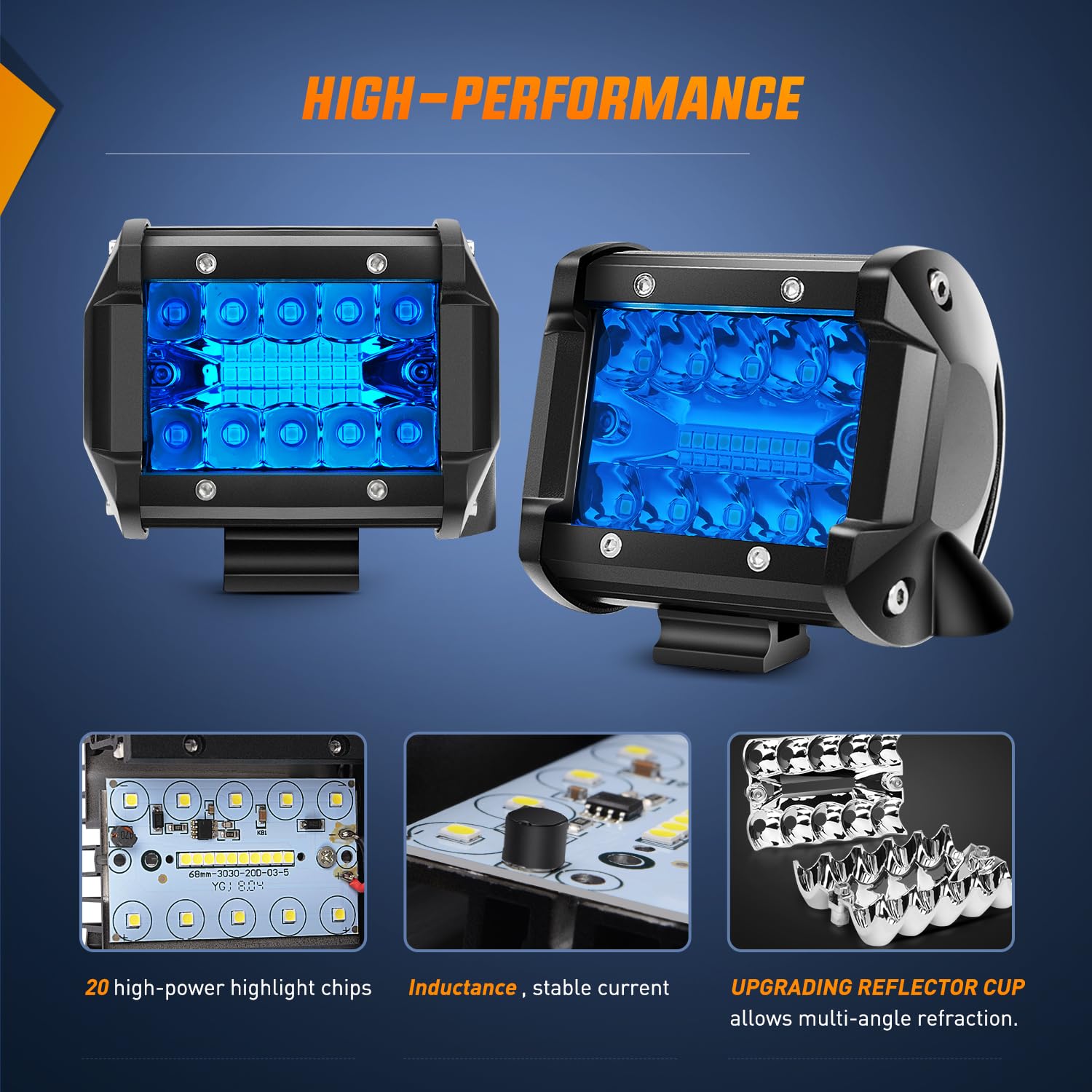Nilight 4in LED light pod blue triple row IP67 seal highlights rugged waterproof protection