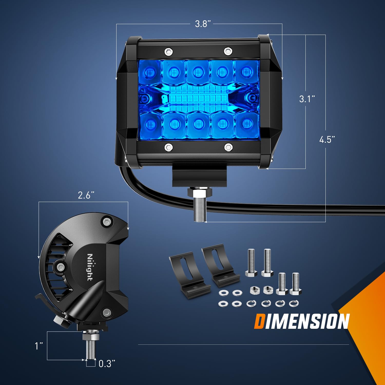 Nilight 4in LED light pod blue triple row side mount shows easy mounting for versatile use