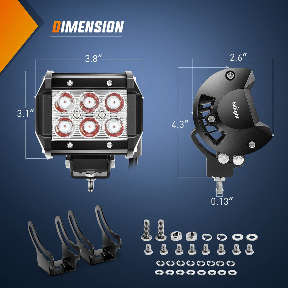 Nilight 4-inch red LED light pod spot beam distance improves far-off hazard detection.
