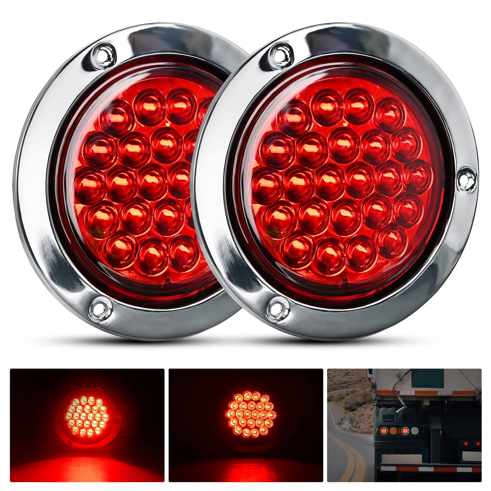 Nilight 4-inch round trailer tail light with bright red LEDs and chrome bezel.