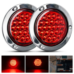 Nilight 4-inch round trailer tail light with bright red LEDs and chrome bezel.