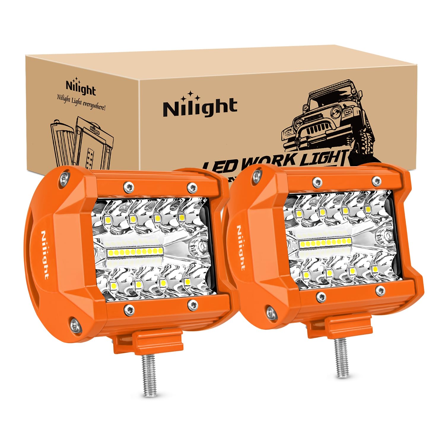 Nilight 4inch 60W LED light bar with flood-spot combo for wide night visibility.