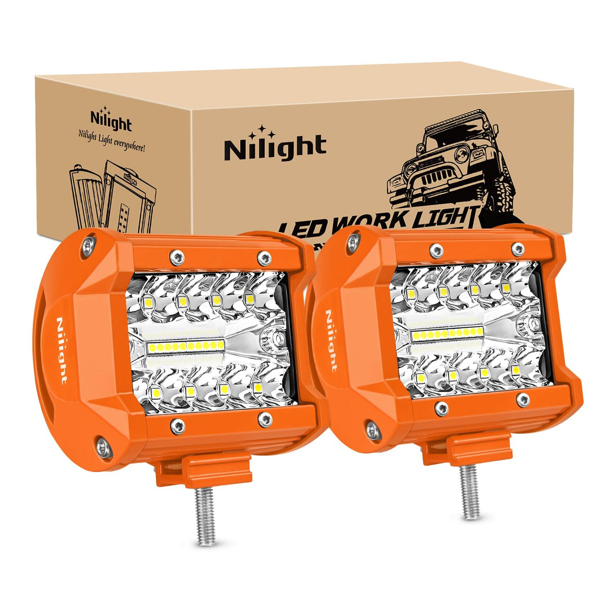 Nilight 4inch 60W LED light bar with flood-spot combo for wide night visibility.