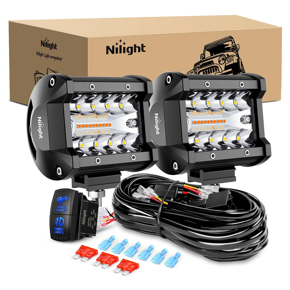 Nilight 4-inch off-road LED light bar front view improves night visibility on rugged trails