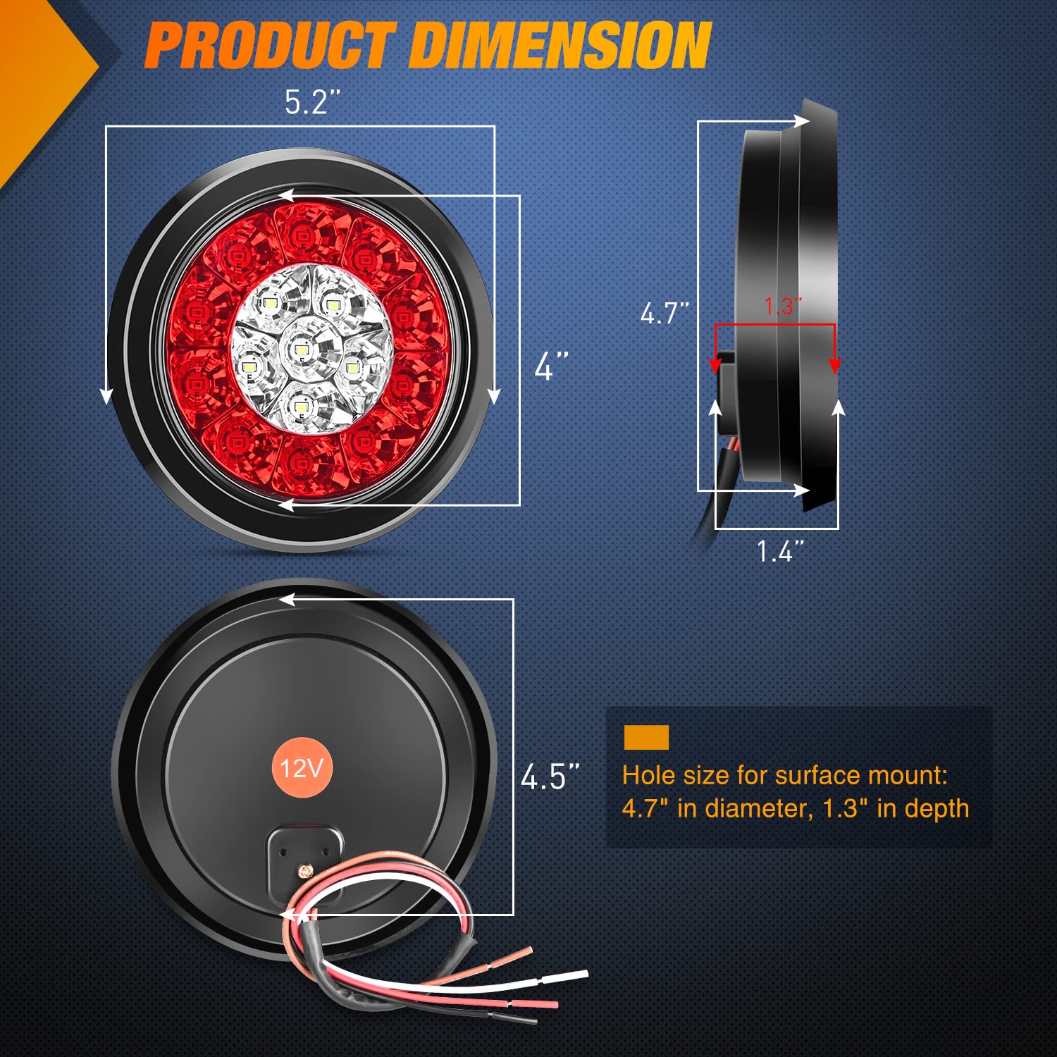 Nilight 4-inch round tail light inner circle provides reliable reverse illumination