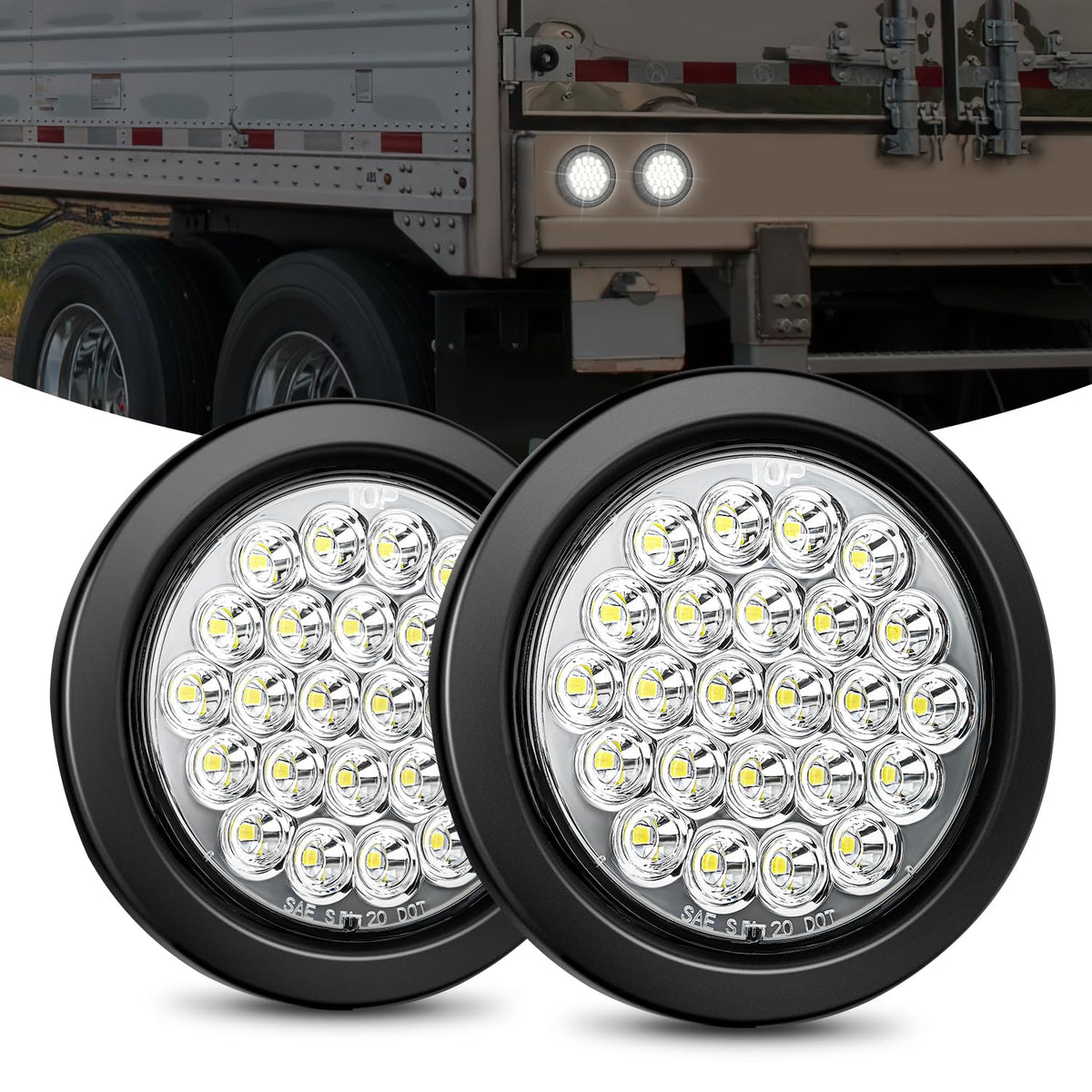 Nilight 4-Inch round tail light front view with 24 LEDs for clear signaling