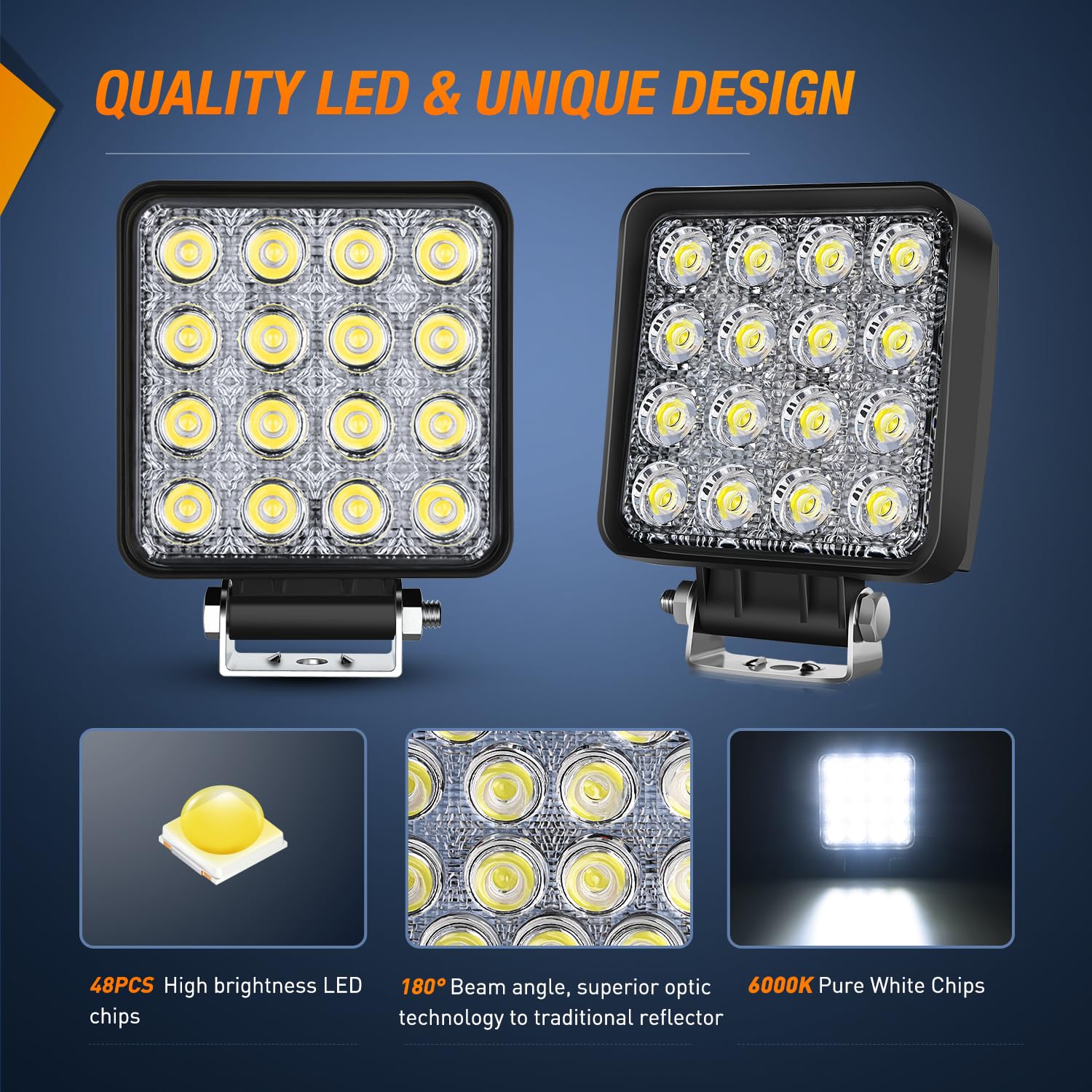 Nilight square work light with adjustable bracket enables tailored beam angles