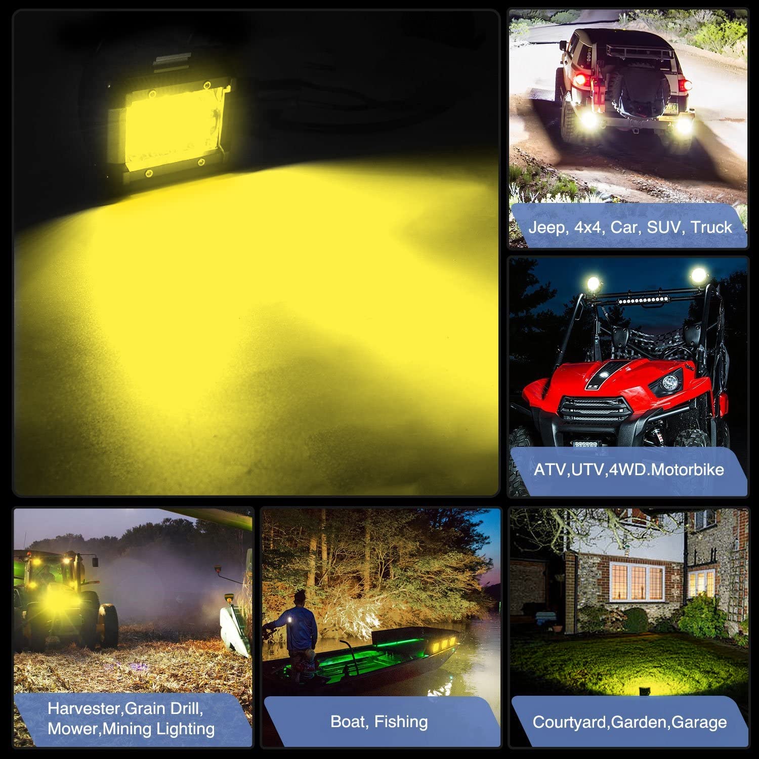 Nilight 4 inch yellow LED pods side mount enables flexible installation.