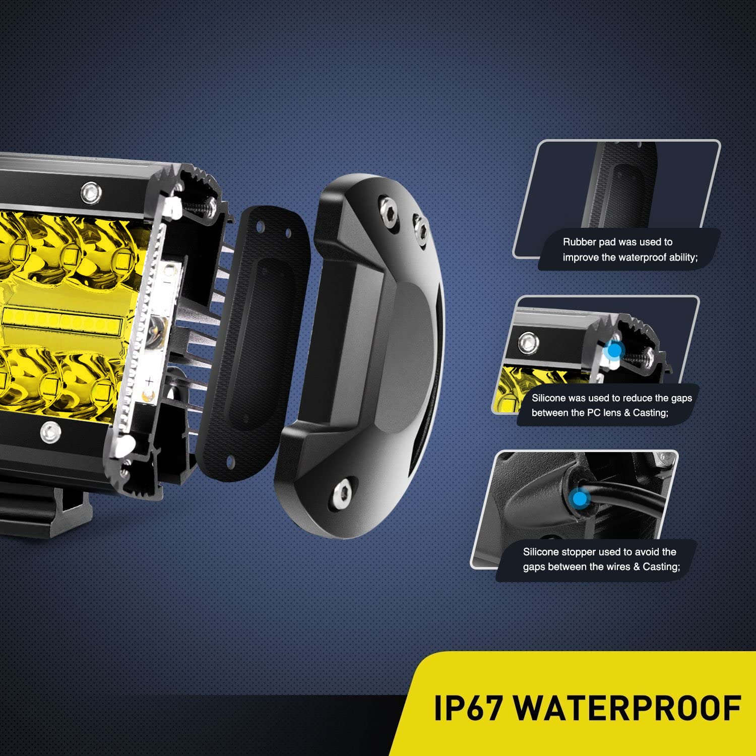 Nilight 4 inch yellow LED pods wiring harness enables easy setup.