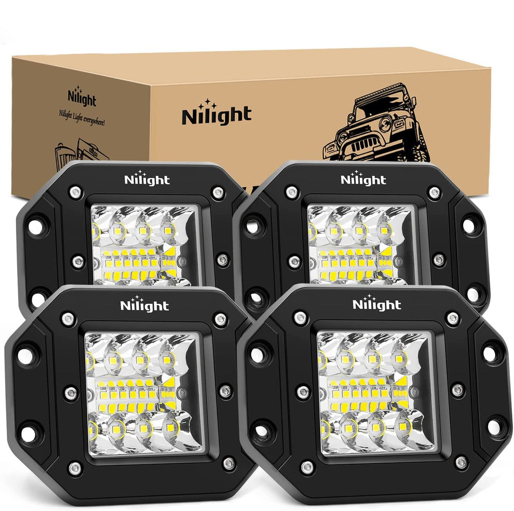 Nilight 4PCS 42W flush mount light pods, top view, enhances night visibility for off-road journeys