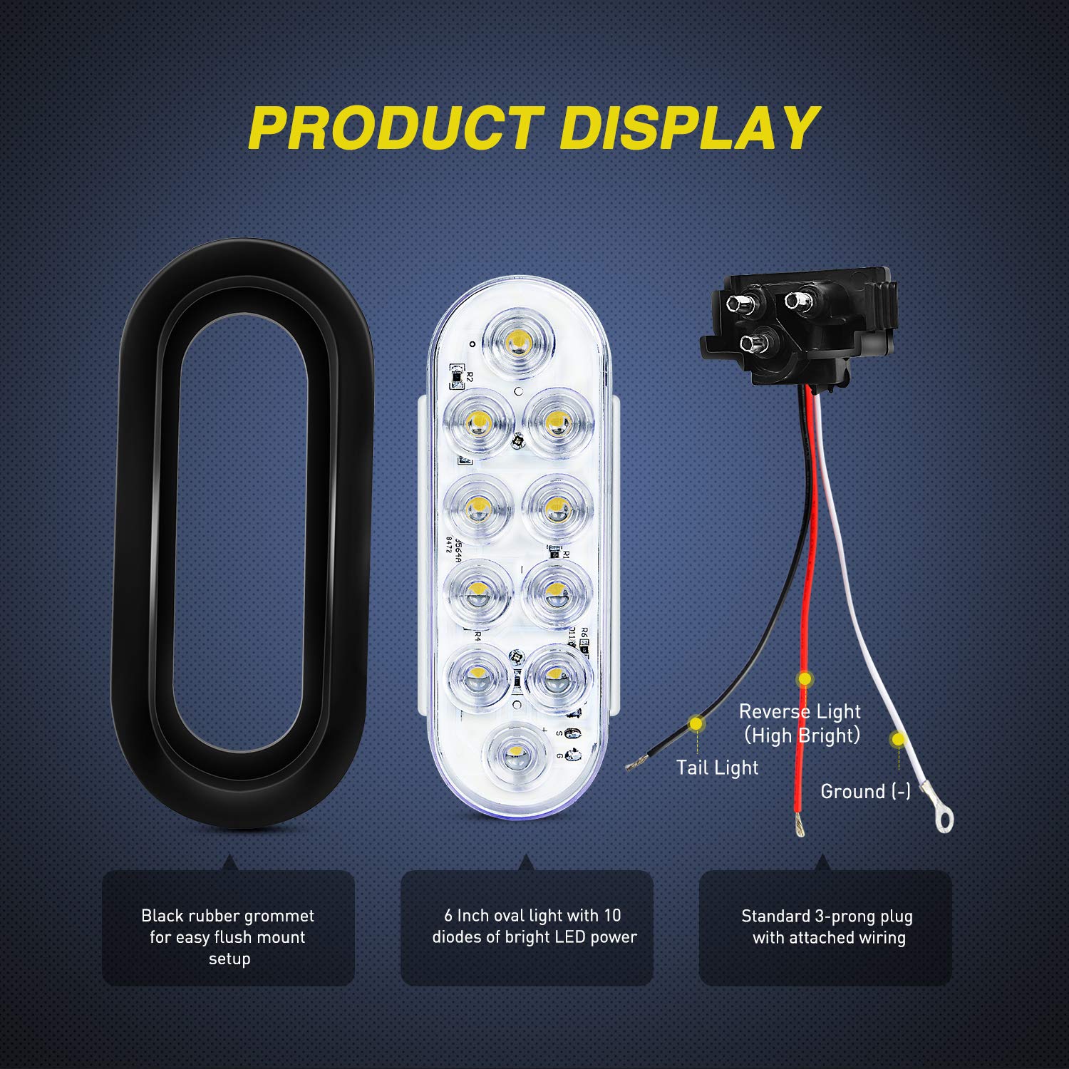 Nilight 4-pack 6-inch oval LED tail light 3-prong plug for watertight wiring