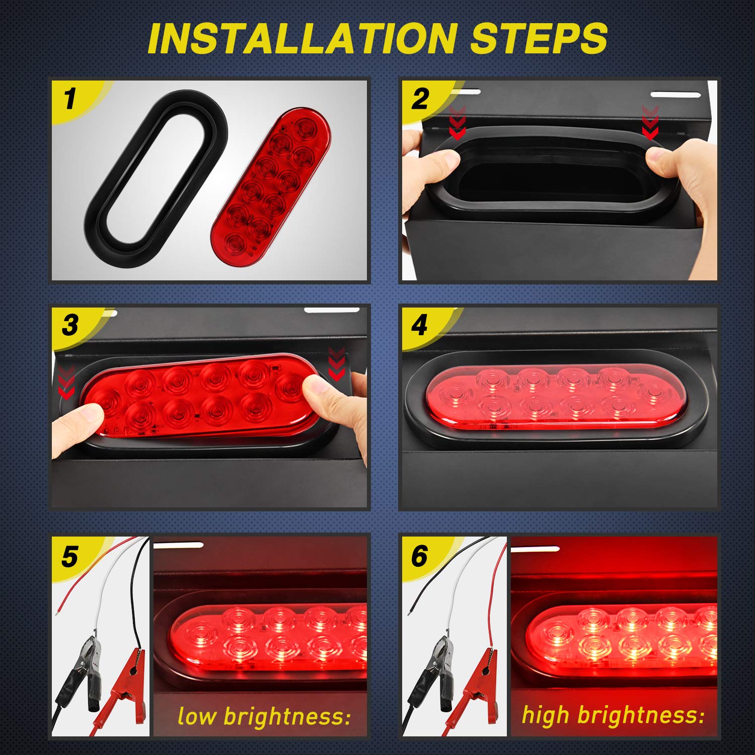 Nilight 4-pack 6-inch oval LED tail light grommet detail for secure mounting