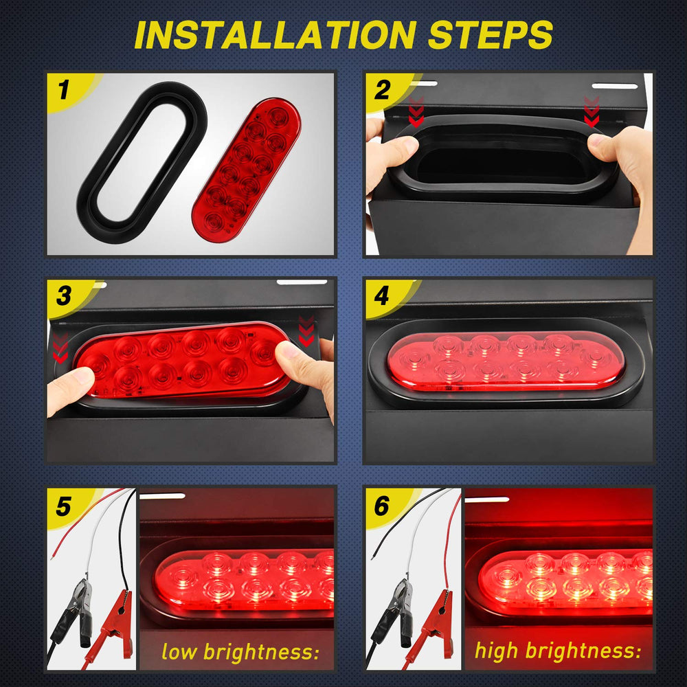 Nilight 4-pack 6-inch oval LED tail light grommet detail for secure mounting