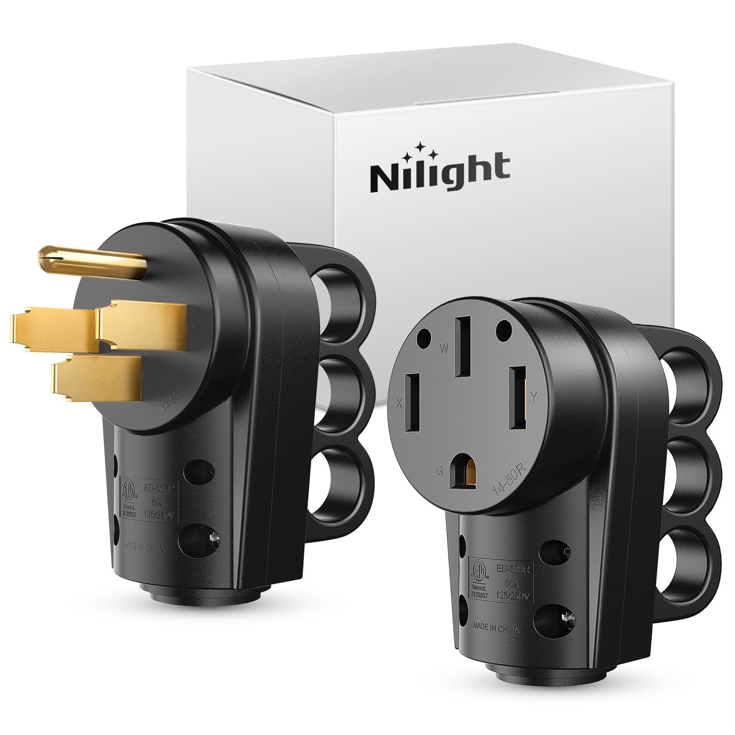 Nilight 50A RV plug 14-50P with rugged handle design for safer connections.