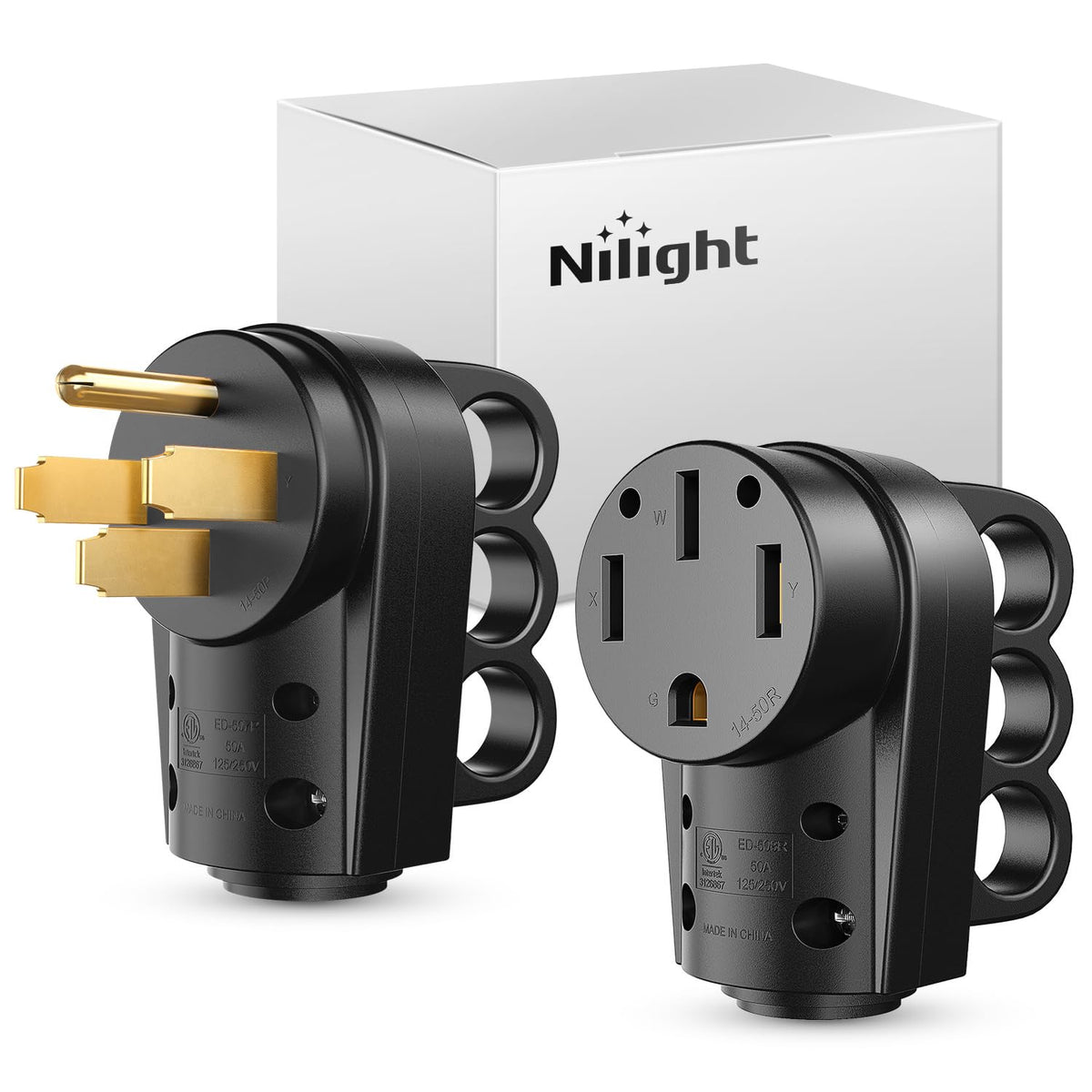 Nilight 50A RV plug 14-50P with rugged handle design for safer connections.