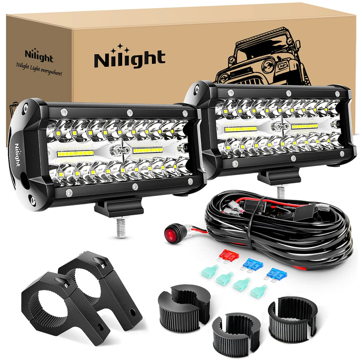 Nilight 6.5-inch 120W LED bar close-up for crisp night visibility.