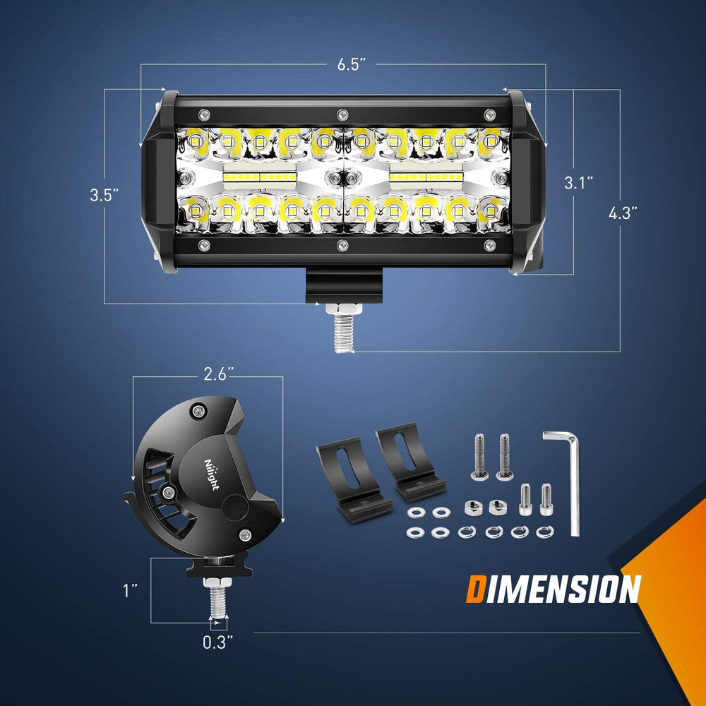 Nilight 6.5-inch 120W LED bar mounted on a vehicle for off-road lighting.