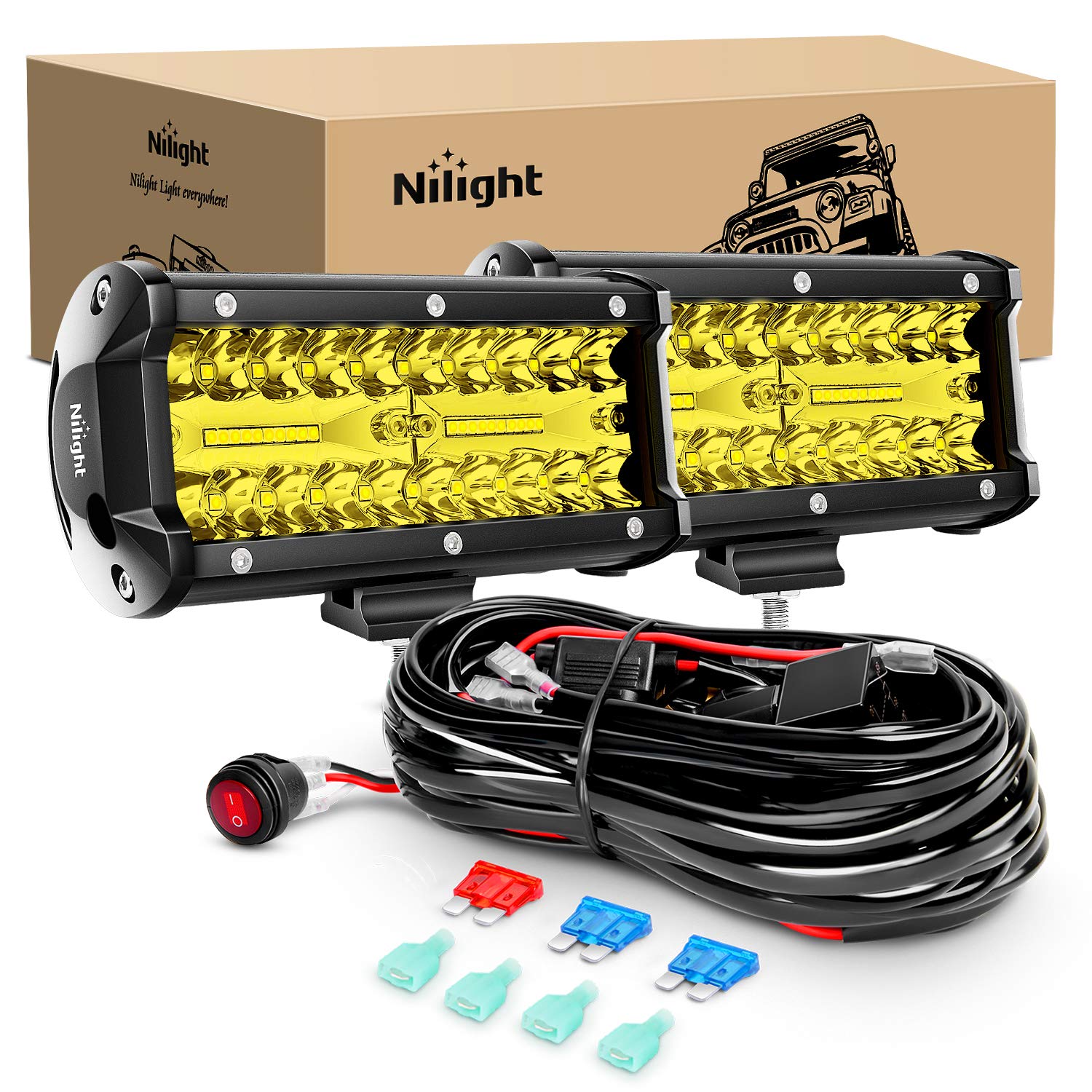 Nilight 6-5-inch amber LED light bar front view for rugged off-road visibility