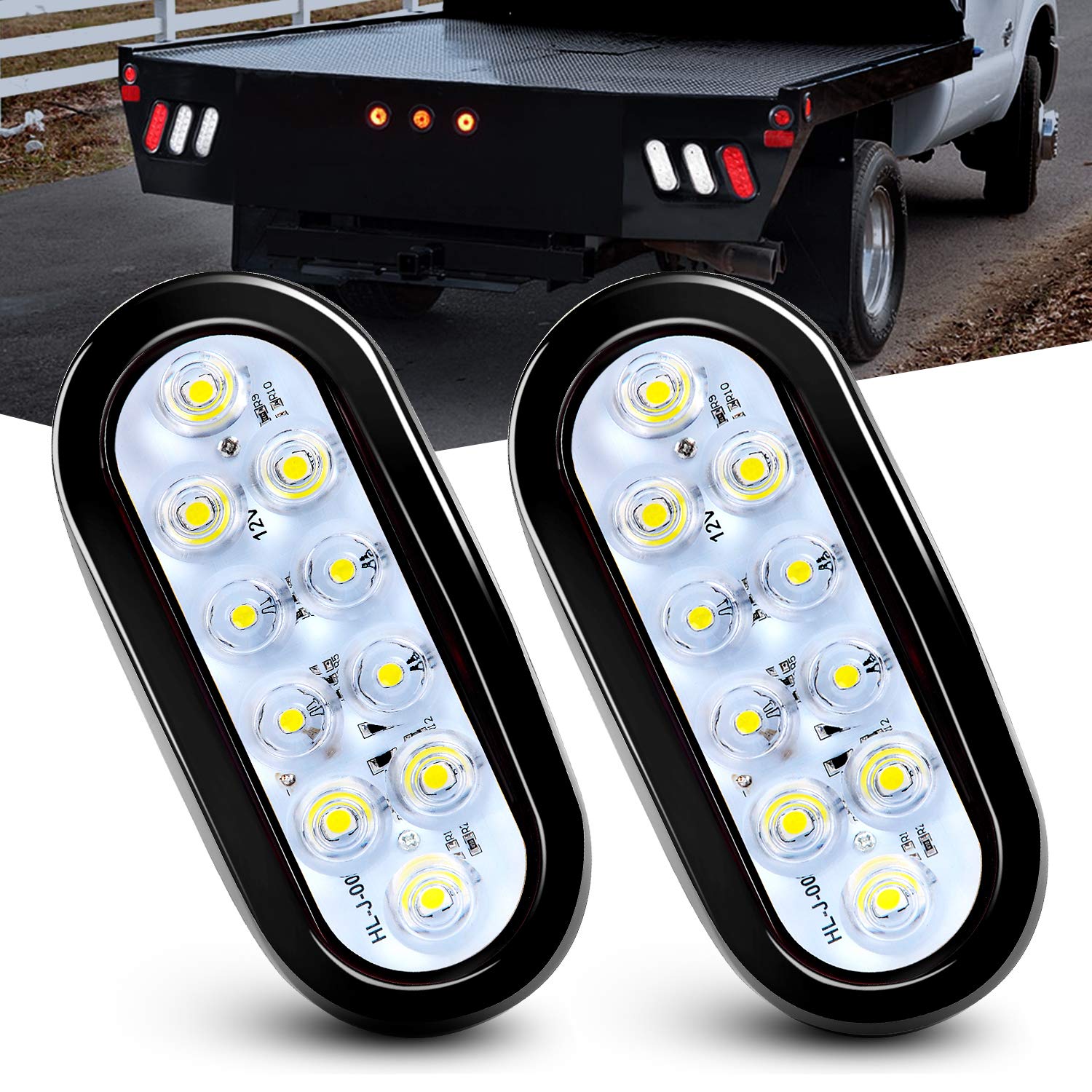 Nilight 6-inch oval white trailer tail light set boosts nighttime trailer visibility