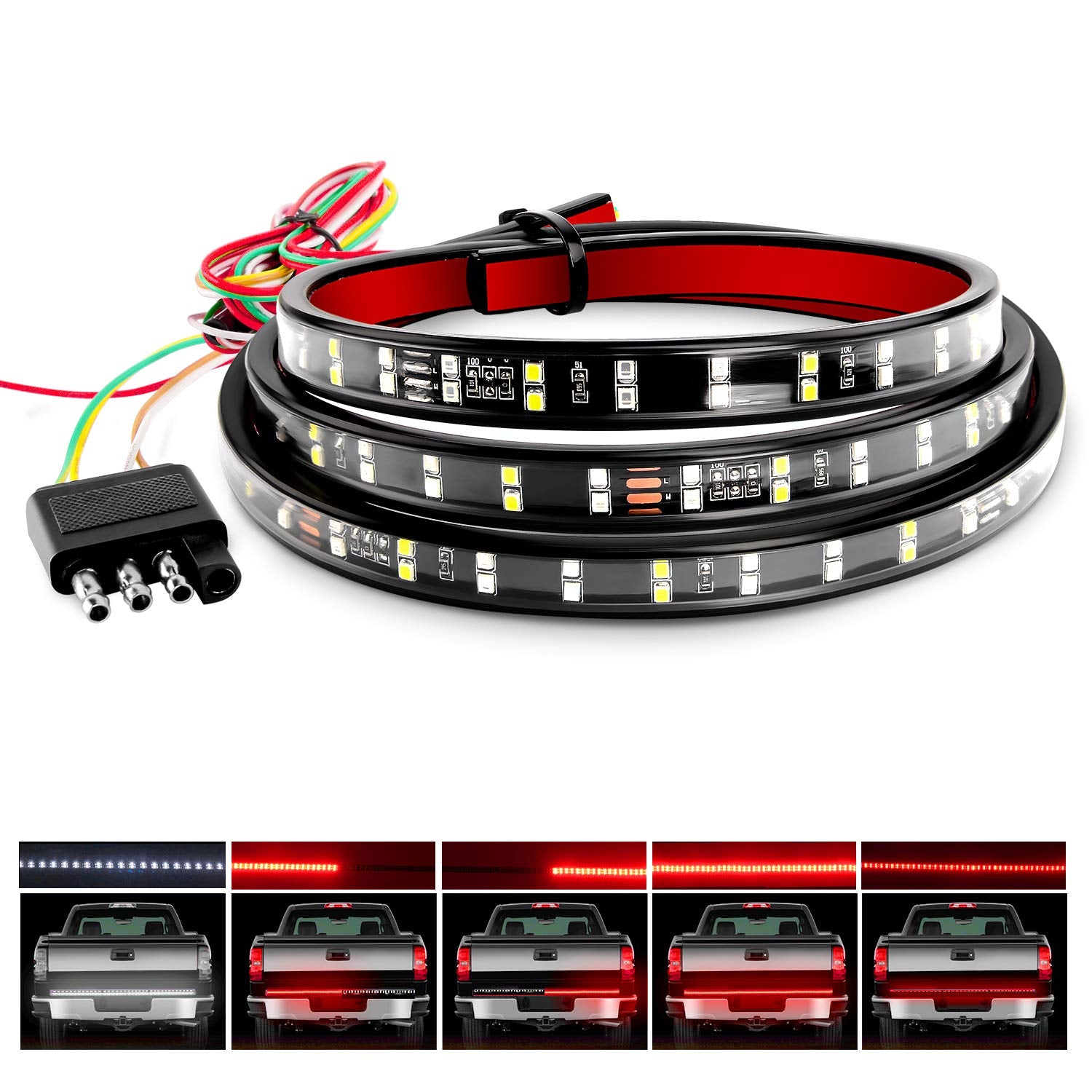 Nilight 60-inch tailgate light bar with double-row LEDs for enhanced visibility.