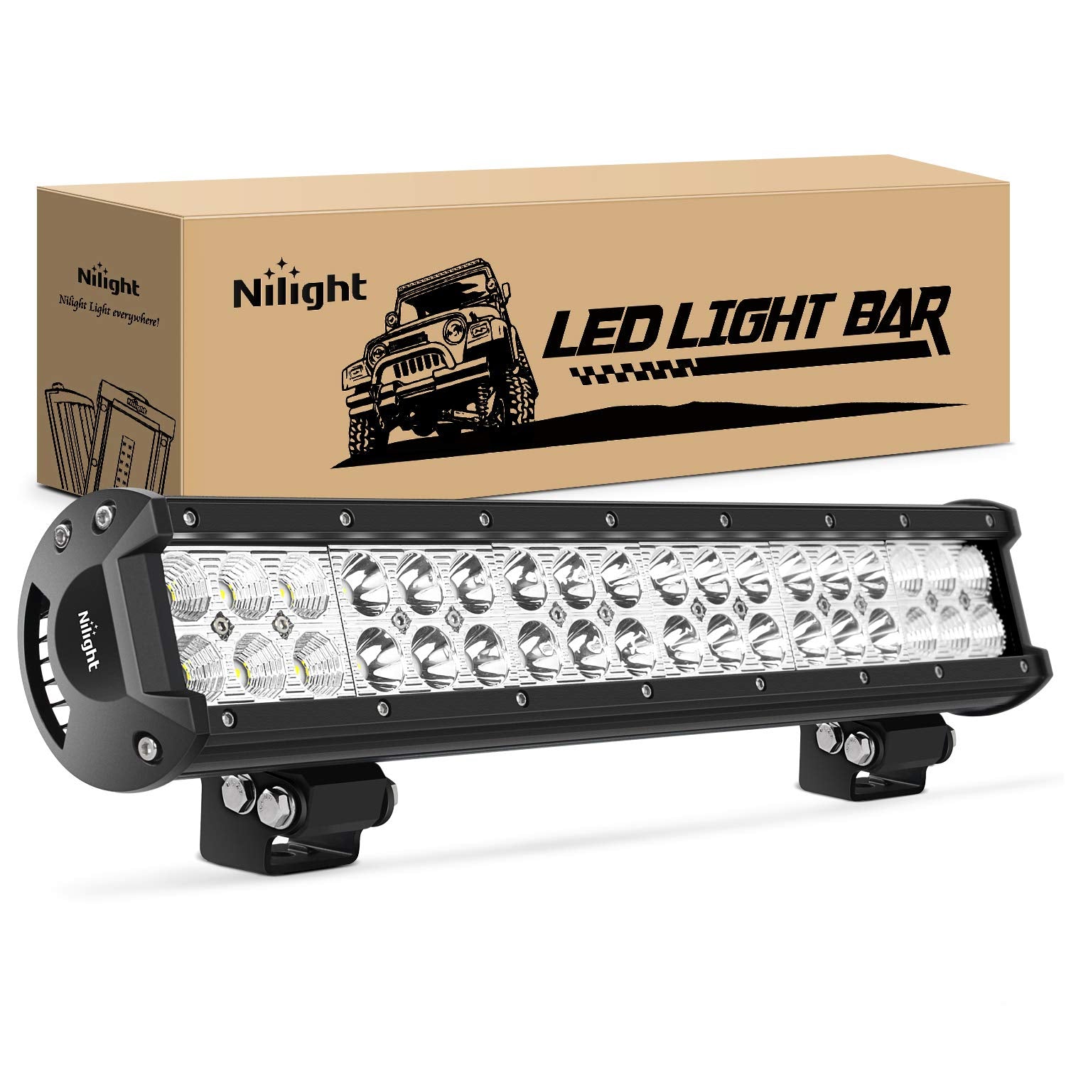 Nilight 60004C-A light bar front view enhances forward night visibility.