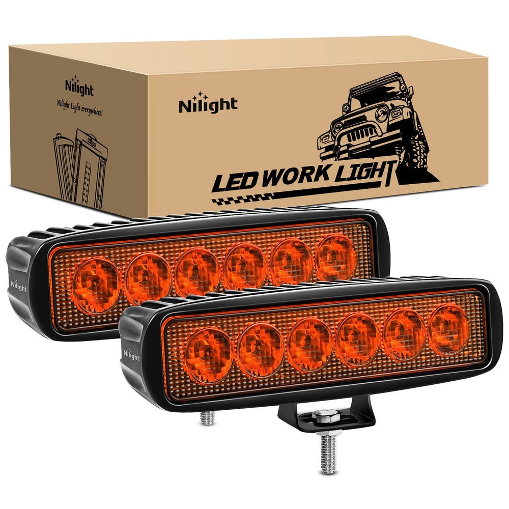 Nilight 6in amber LED light bar front view enhances night visibility on dark roads.