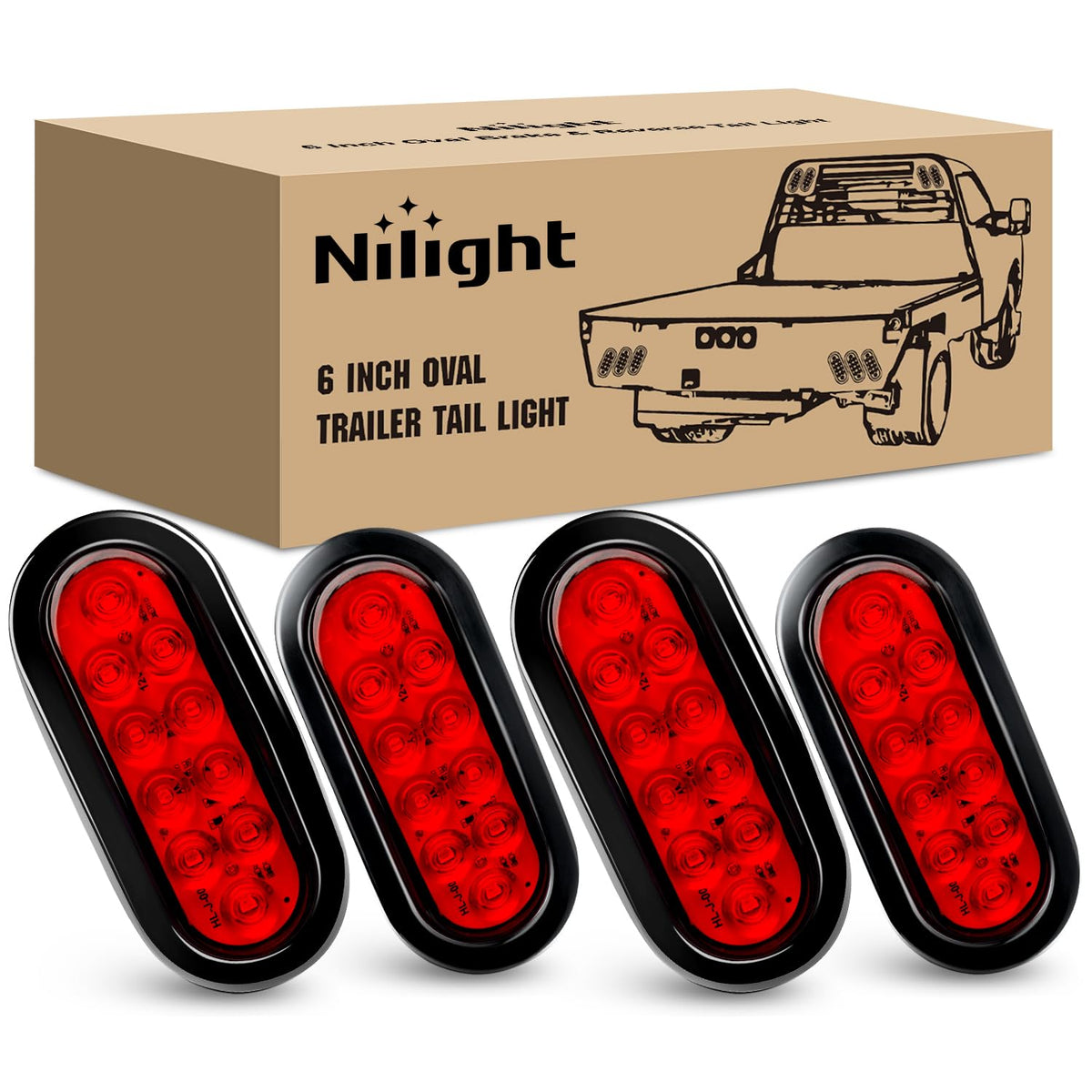Nilight 6-inch oval red LED trailer tail light with IP67 rating for trucks and trailers.