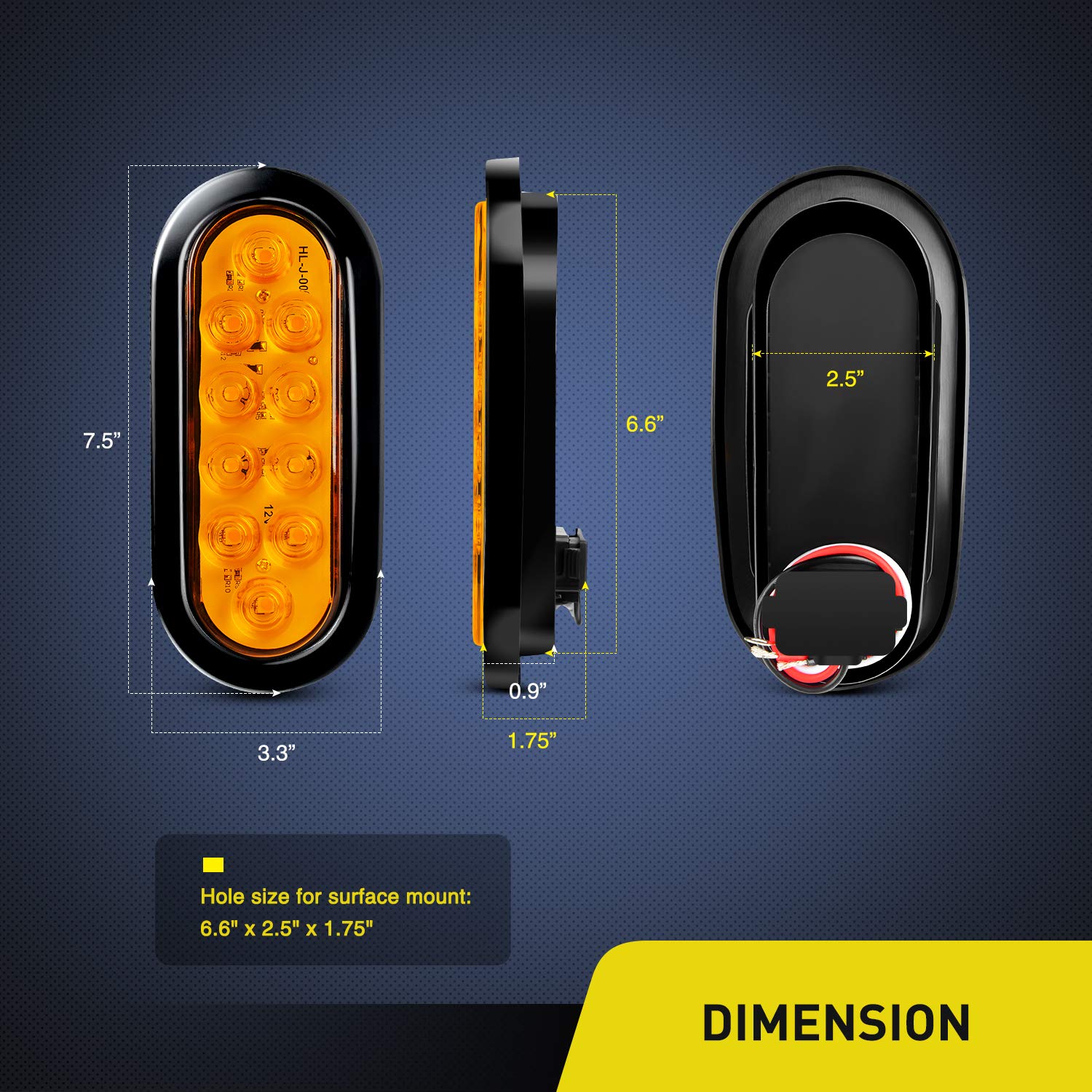 Nilight 6-inch amber LED close-up showing bright LEDs for signaling