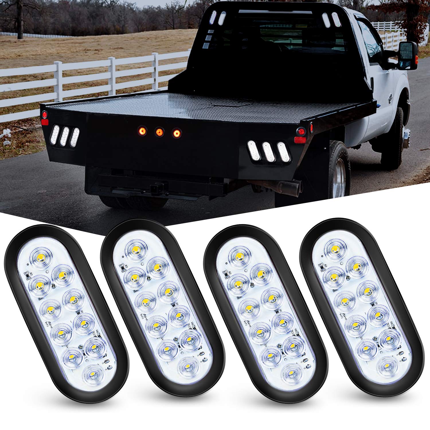 Nilight 6inch oval tail light close-up showing bright LED cluster for reversing.