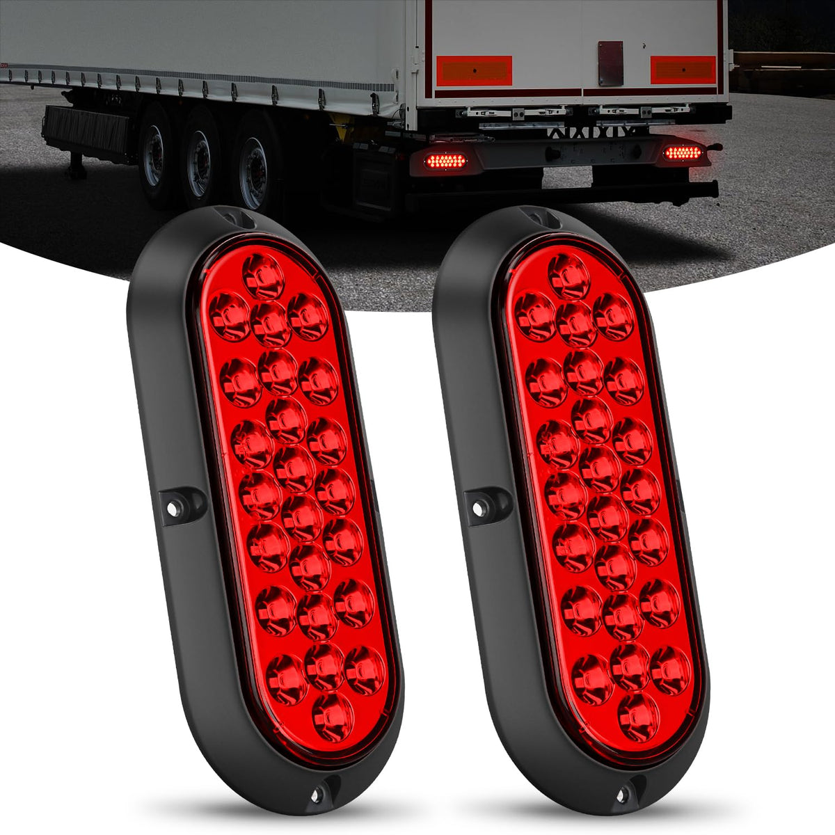 Nilight 6-inch oval tail light 24 LED red for clear stop and turn signaling.